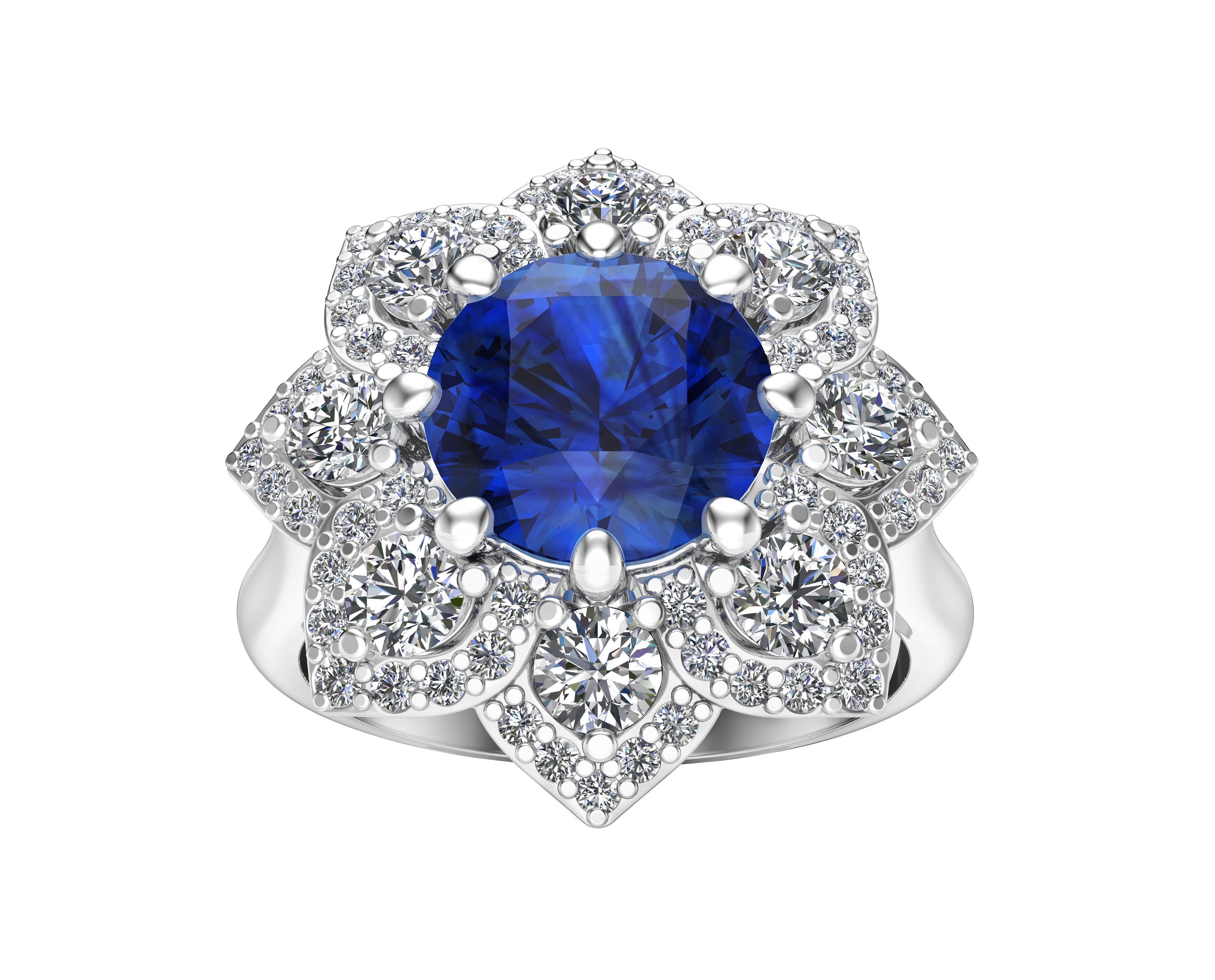 Gemstone & 0.90Ct Diamond Engagement Ring in 14K White Gold
