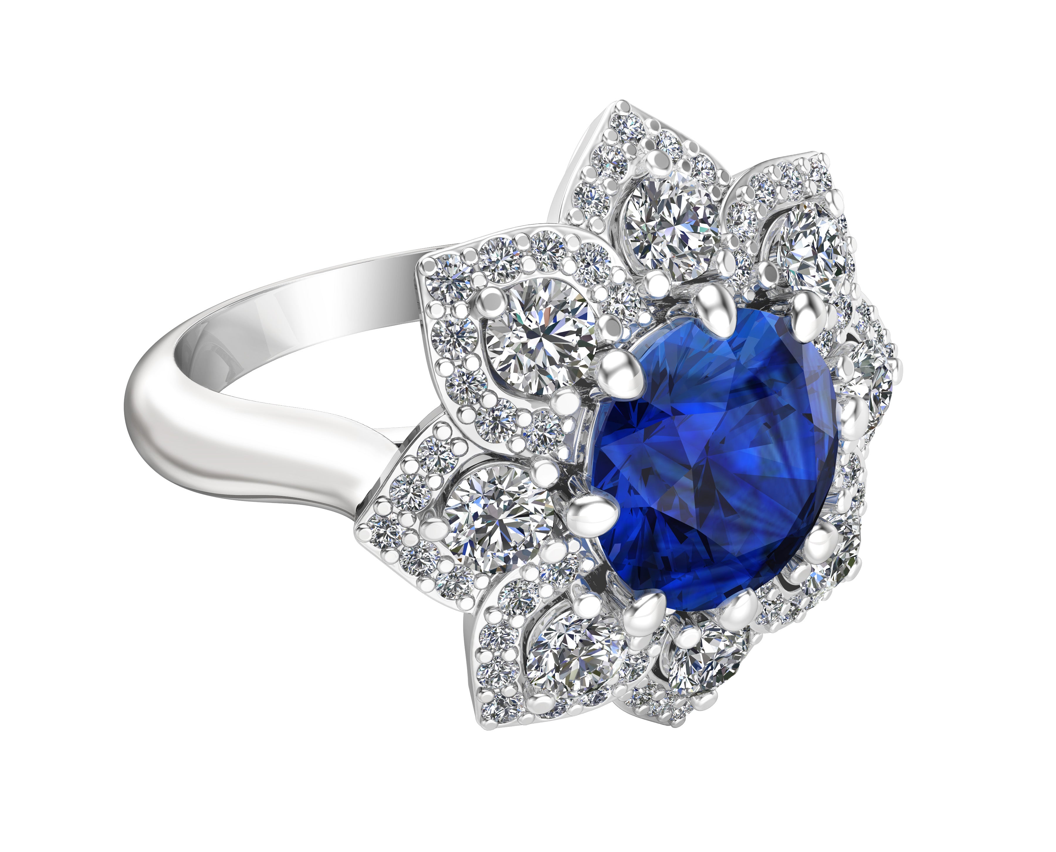 Gemstone & 0.90Ct Diamond Engagement Ring in 14K White Gold