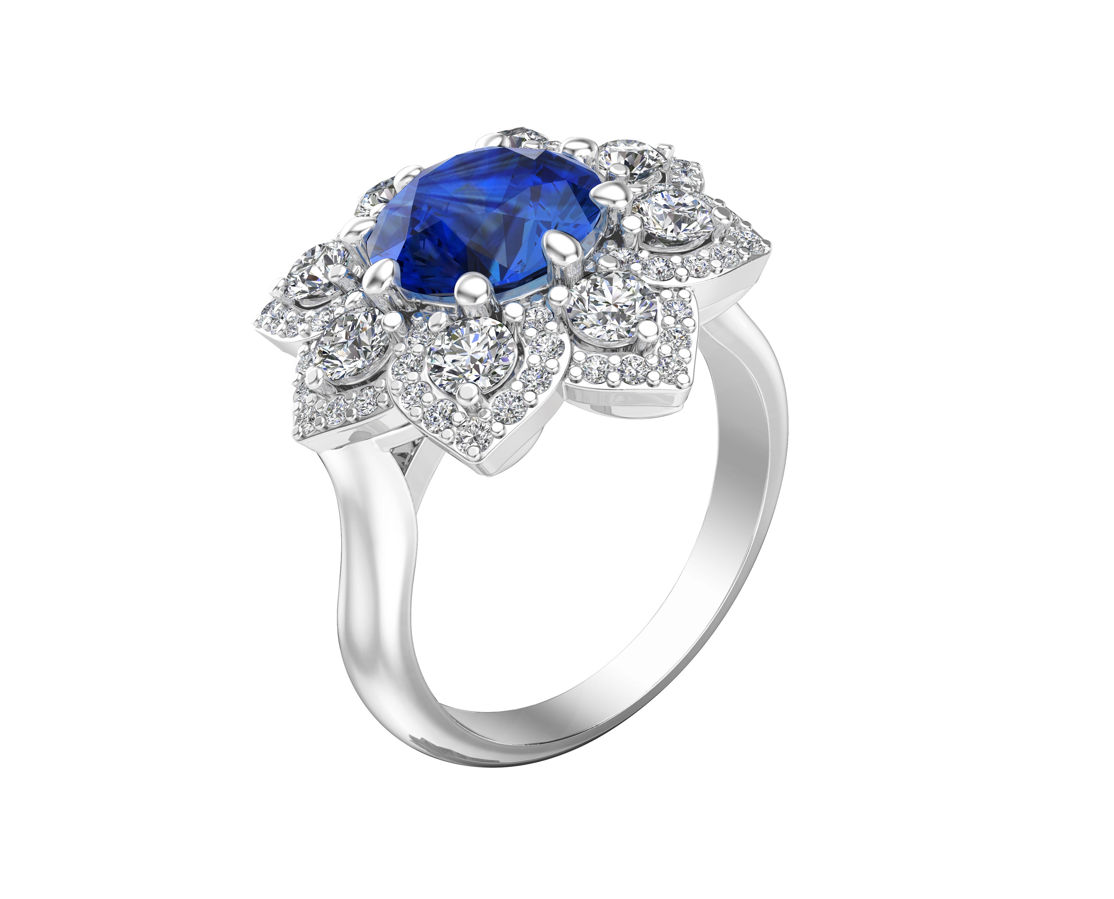 Gemstone & 0.90Ct Diamond Engagement Ring in 14K White Gold