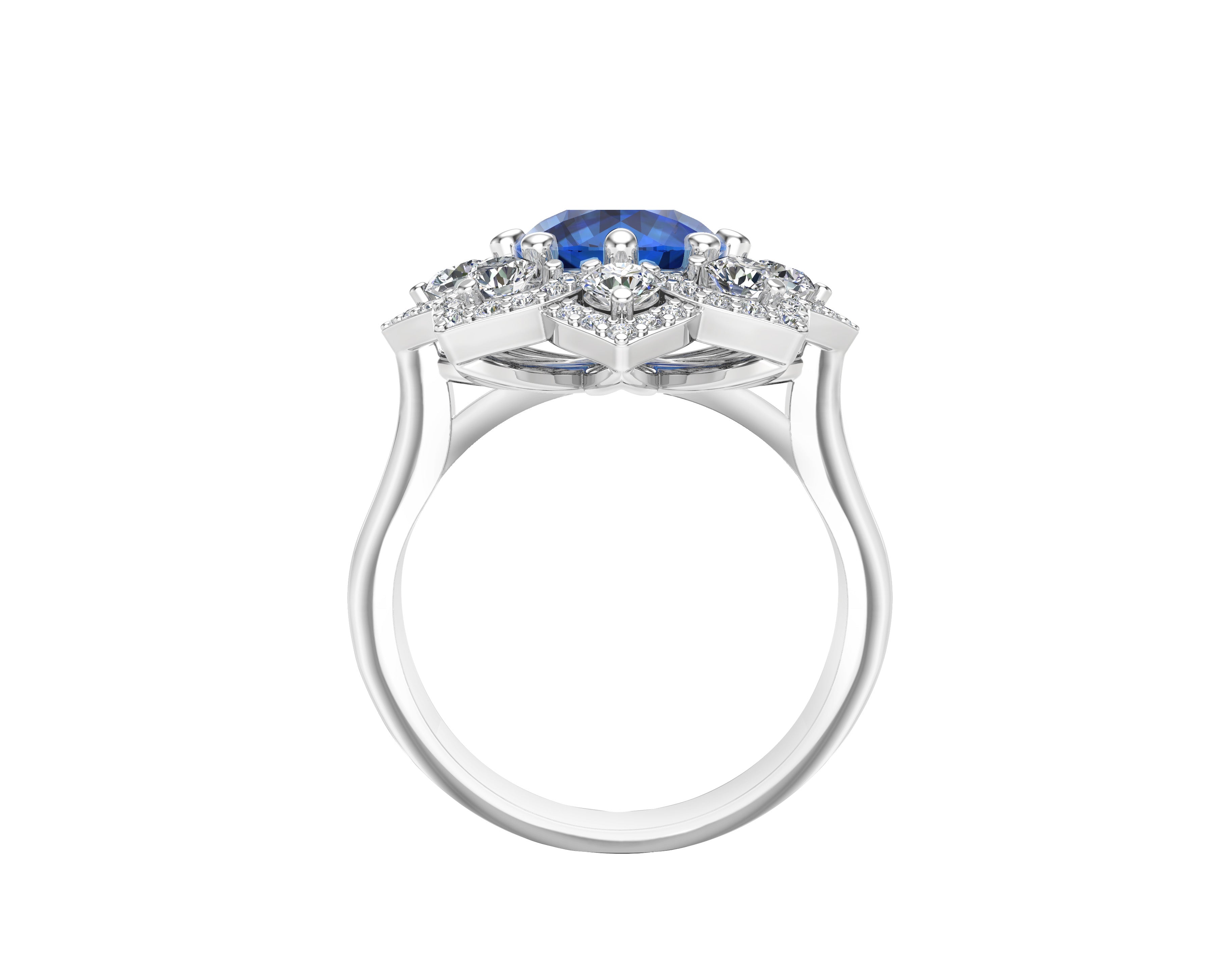 Gemstone & 0.90Ct Diamond Engagement Ring in 14K White Gold