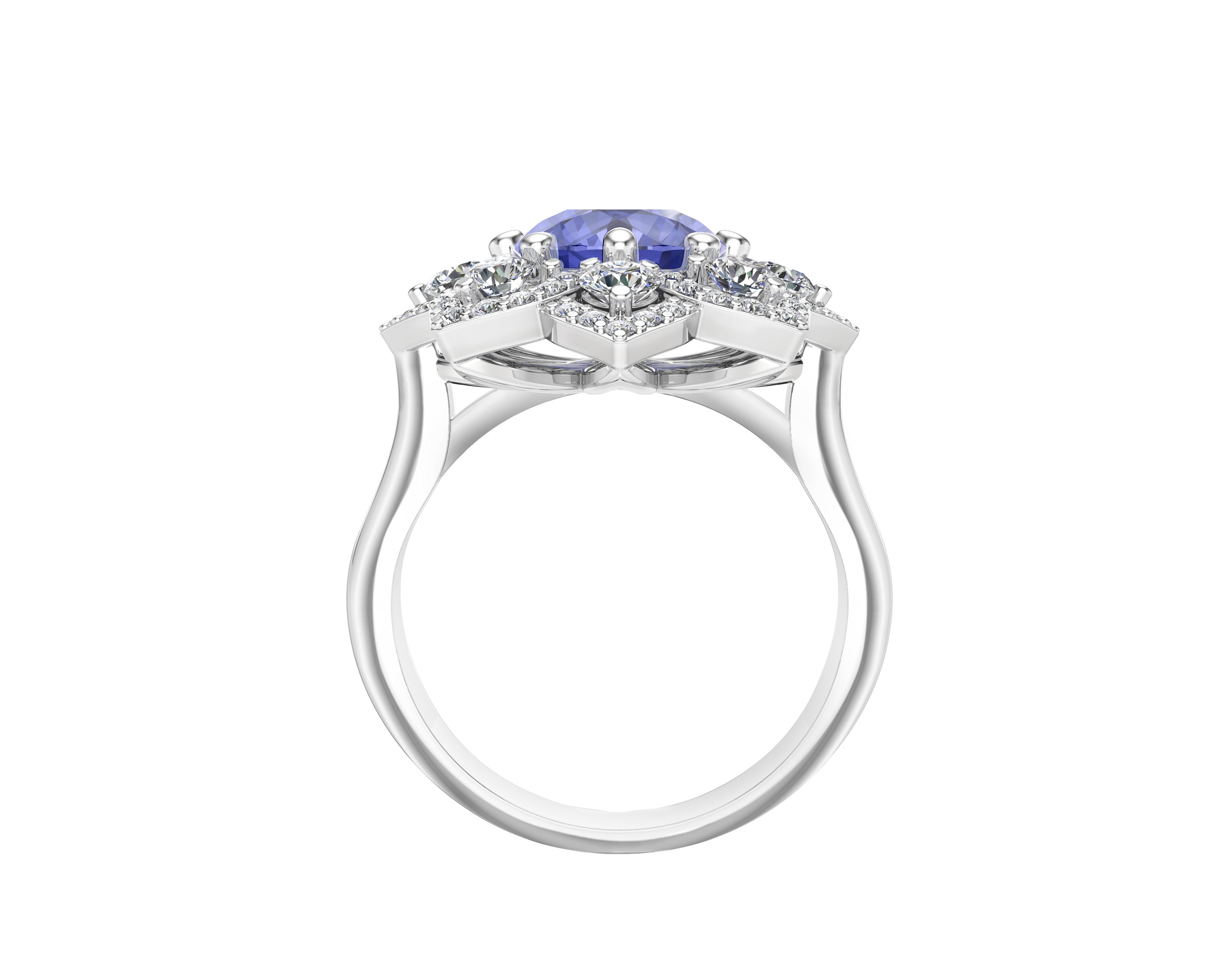 Gemstone & 0.90Ct Diamond Engagement Ring in 14K White Gold