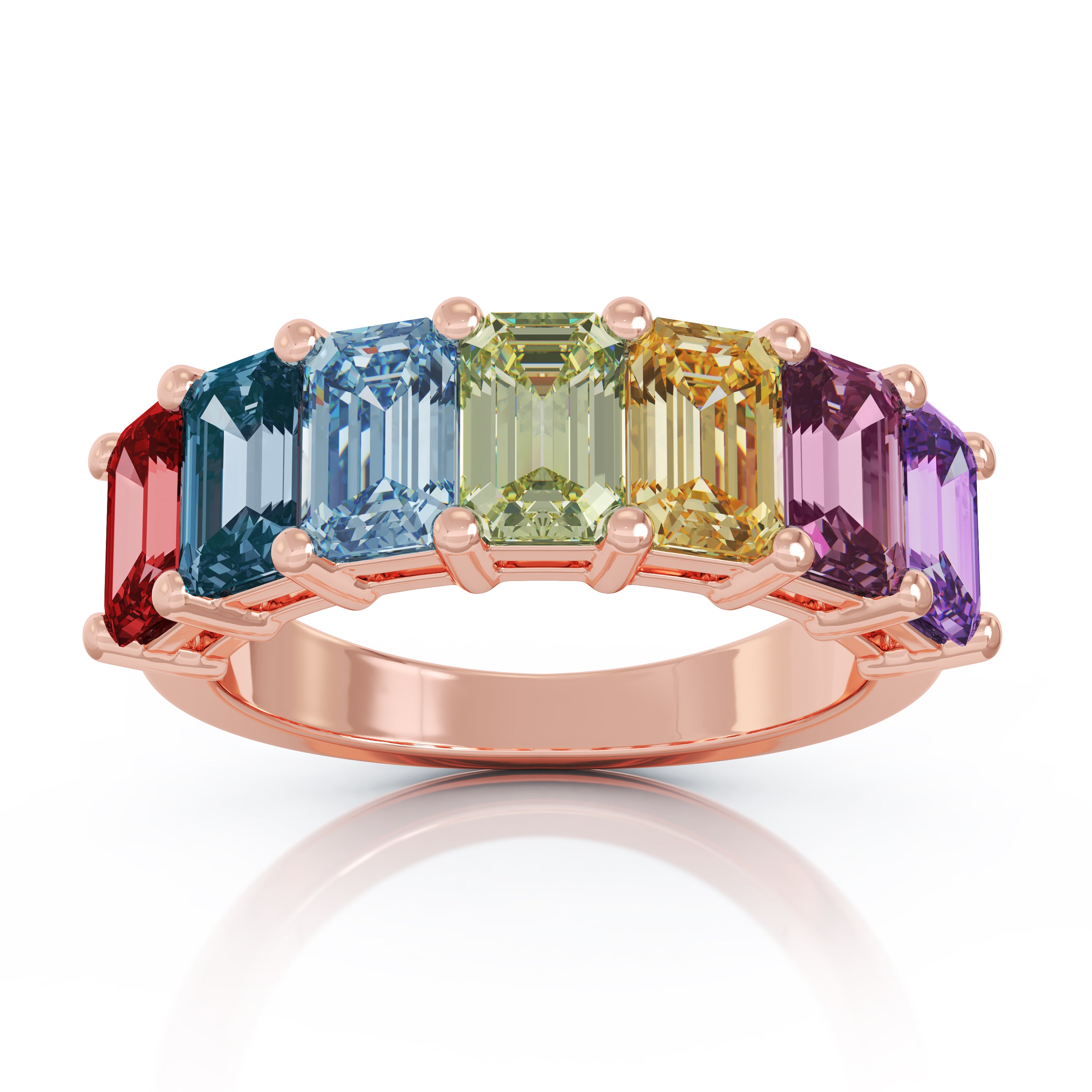 6x4MM Emerald Cut Rainbow Gemstone Ring in 14K Gold