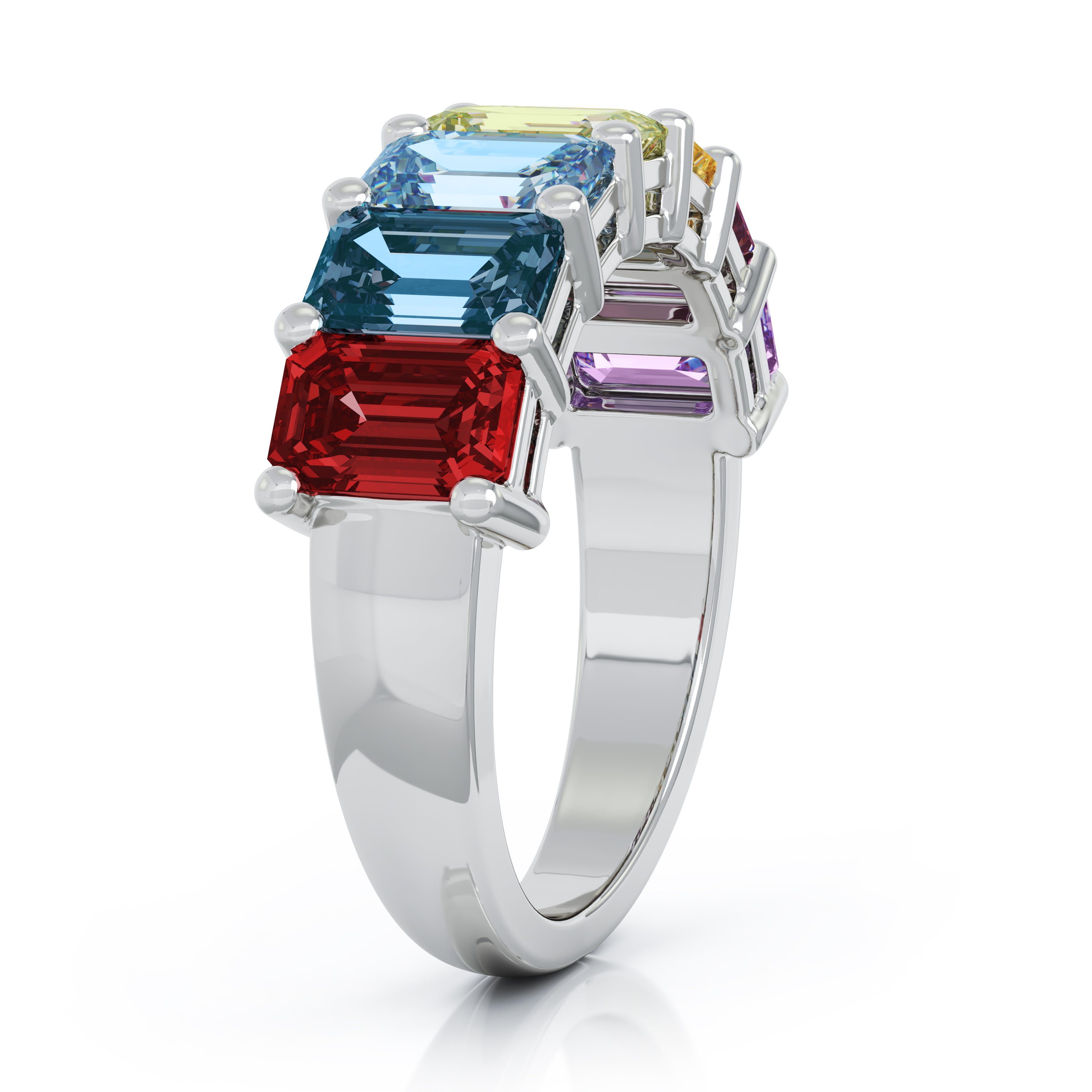 6x4MM Emerald Cut Rainbow Gemstone Ring in 14K Gold