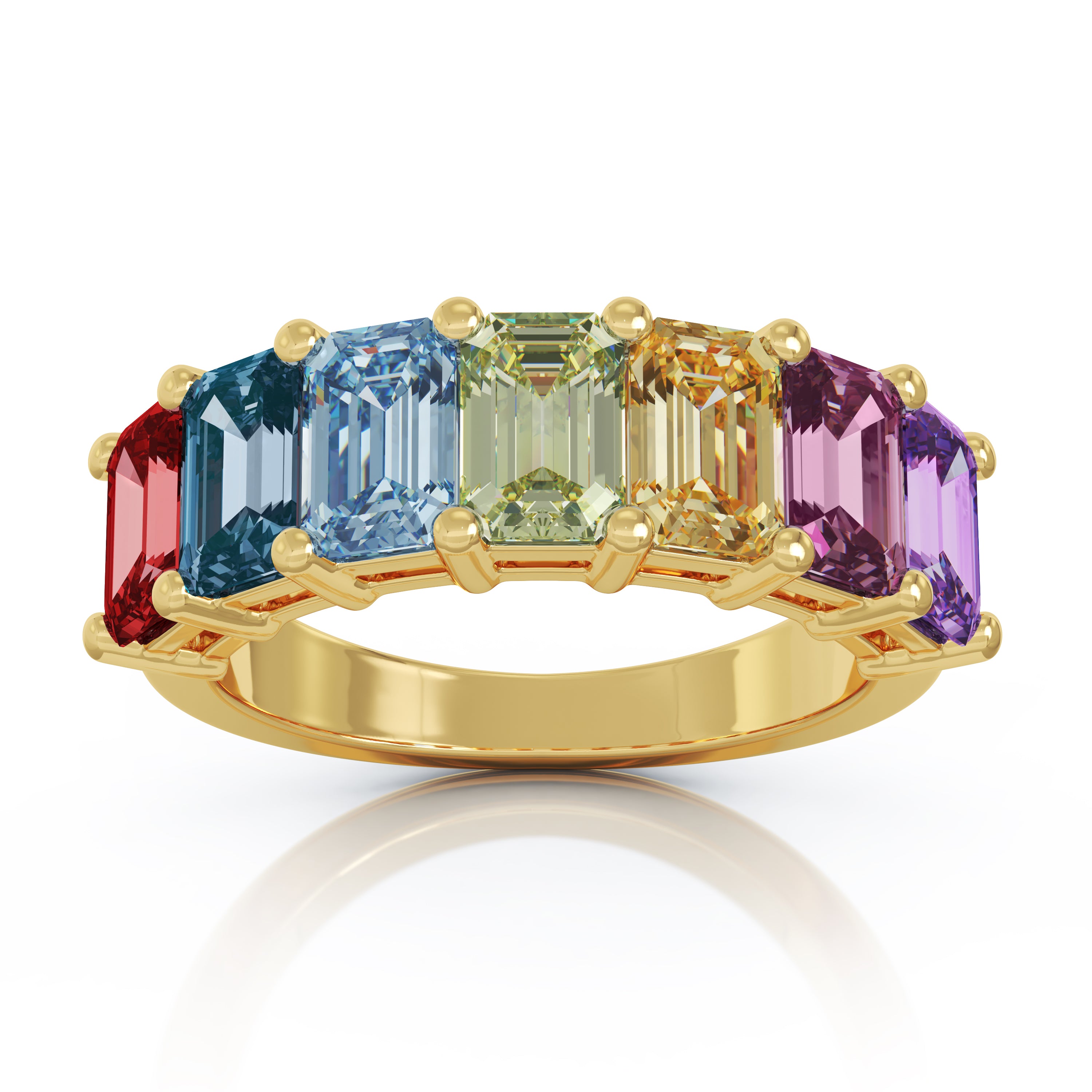 6x4MM Emerald Cut Rainbow Gemstone Ring in 14K Gold