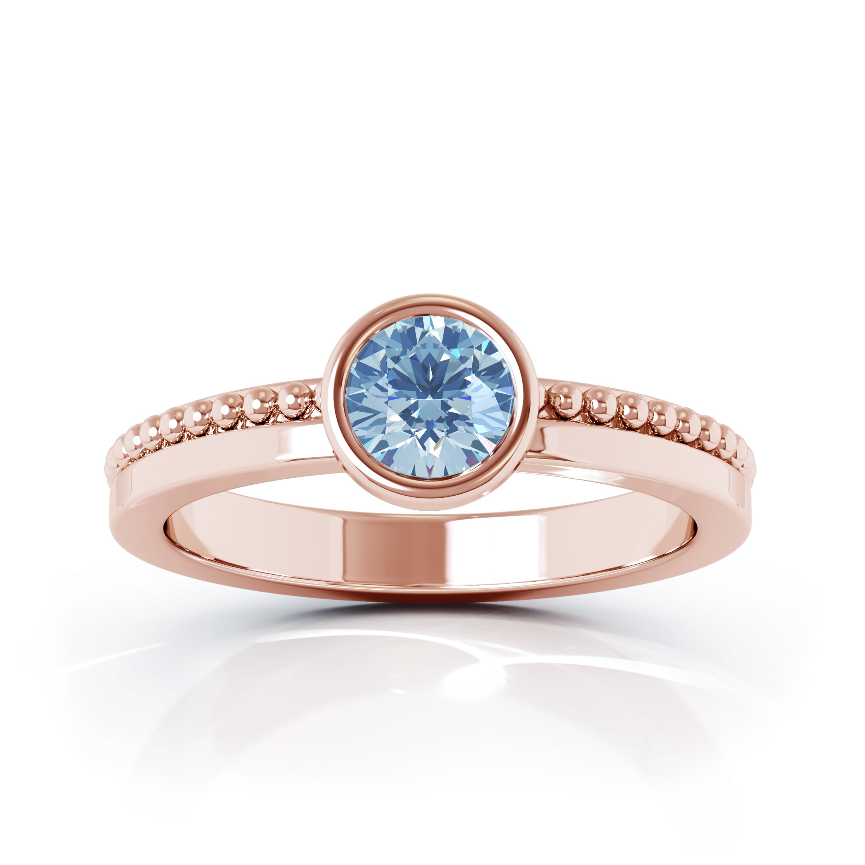 Bezel 5MM Blue Topaz Bead Ring in 14K Gold