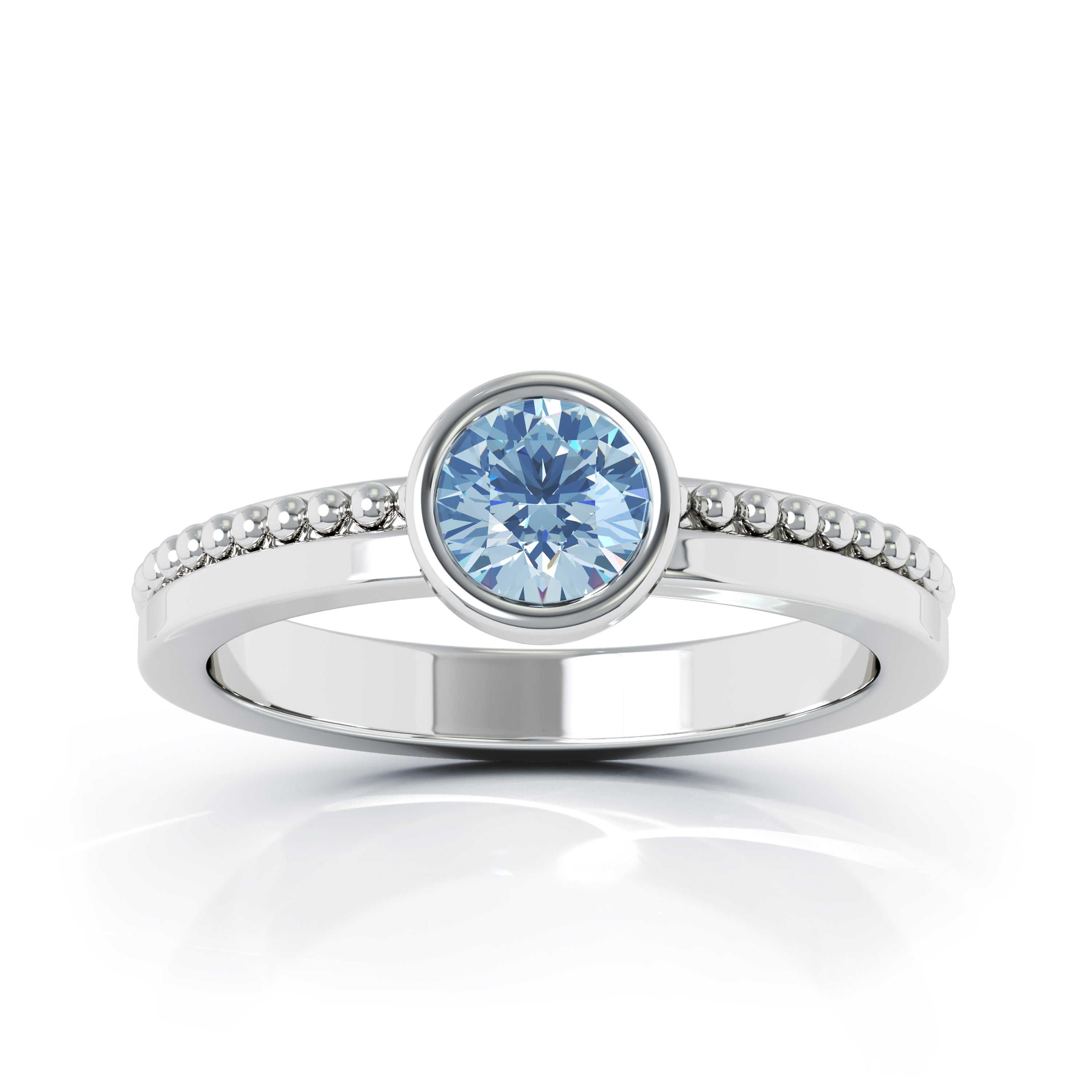 Bezel 5MM Blue Topaz Bead Ring in 14K Gold