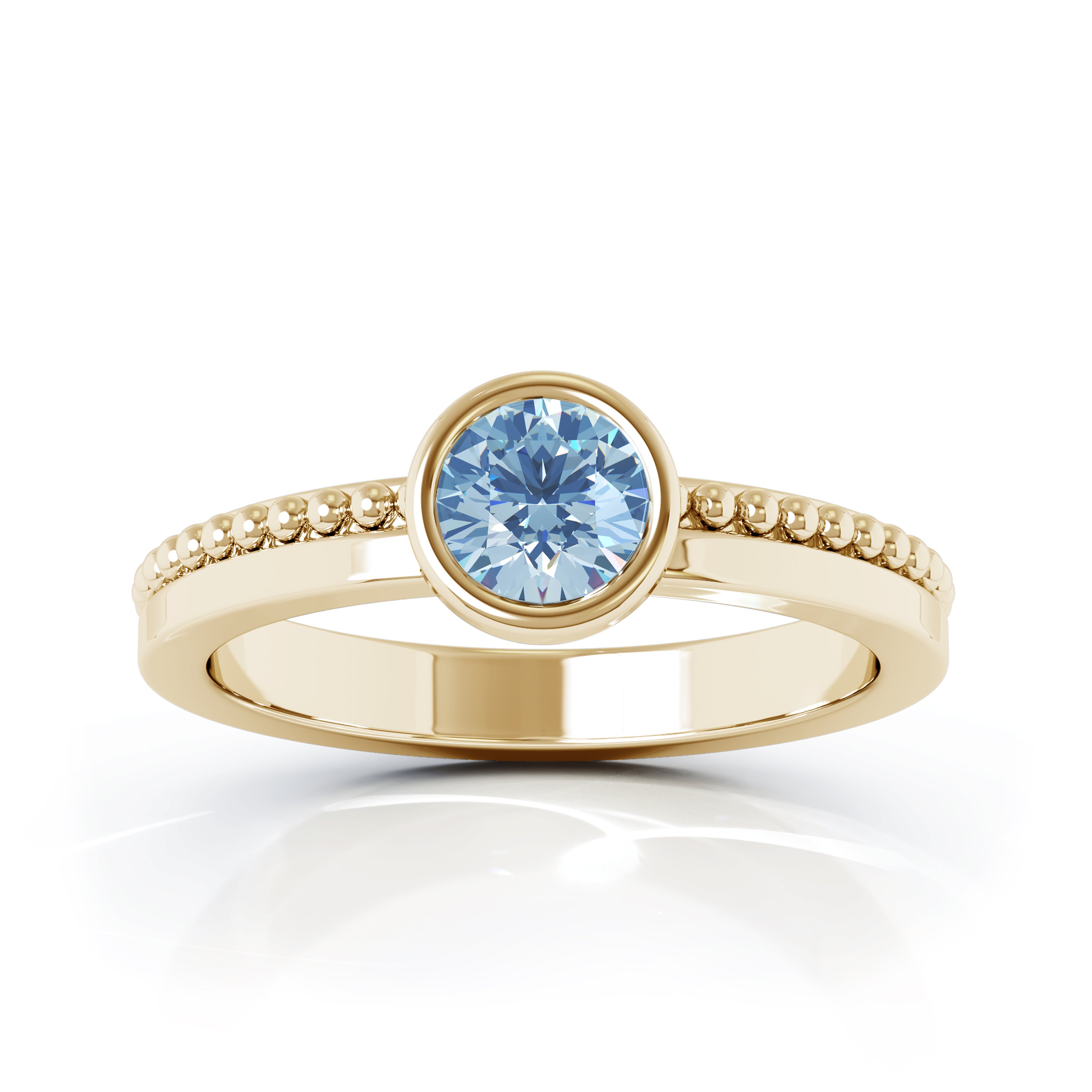 Bezel 5MM Blue Topaz Bead Ring in 14K Gold