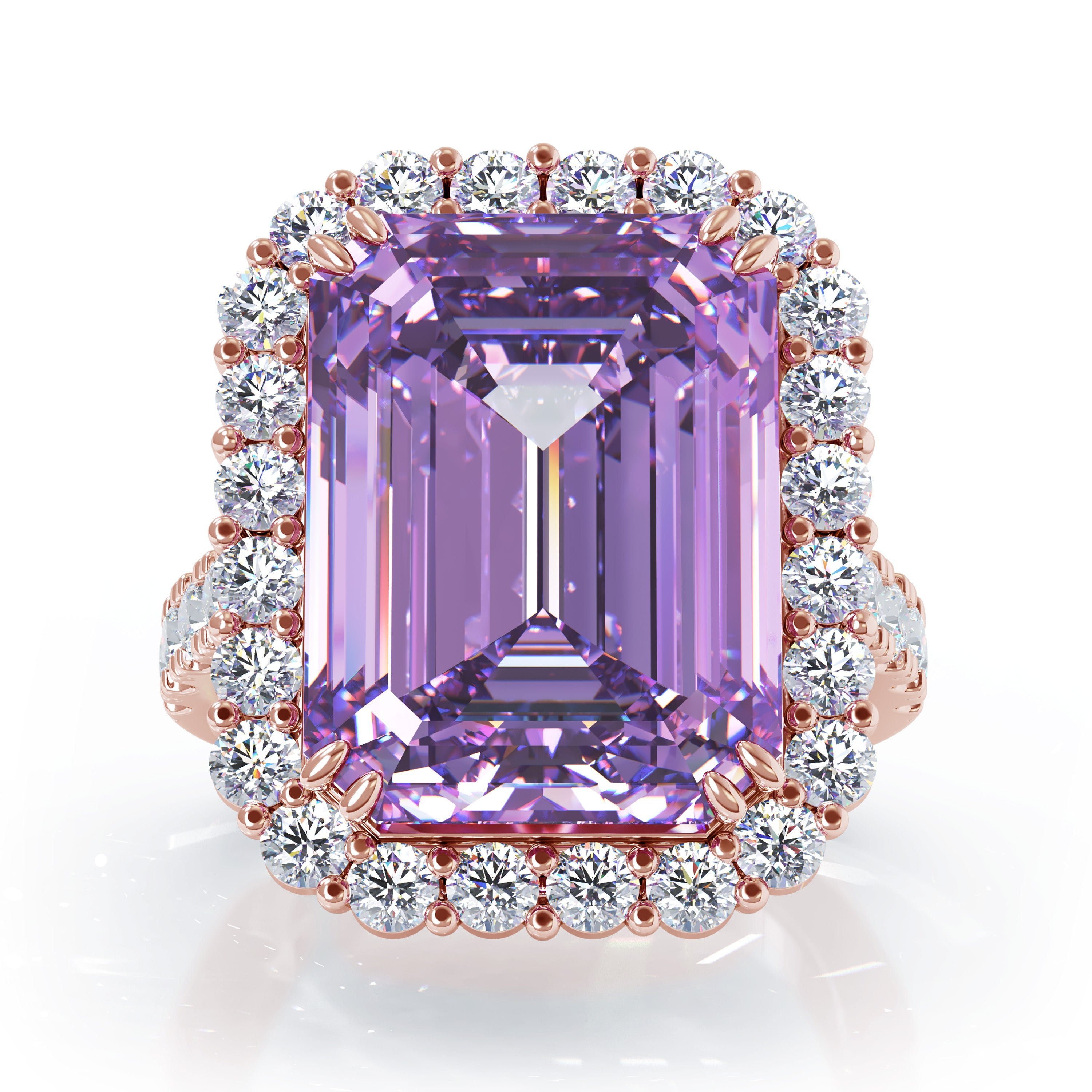 Emerald Cut Amethyst & 1.35Ct Diamond Ring in 14K Gold