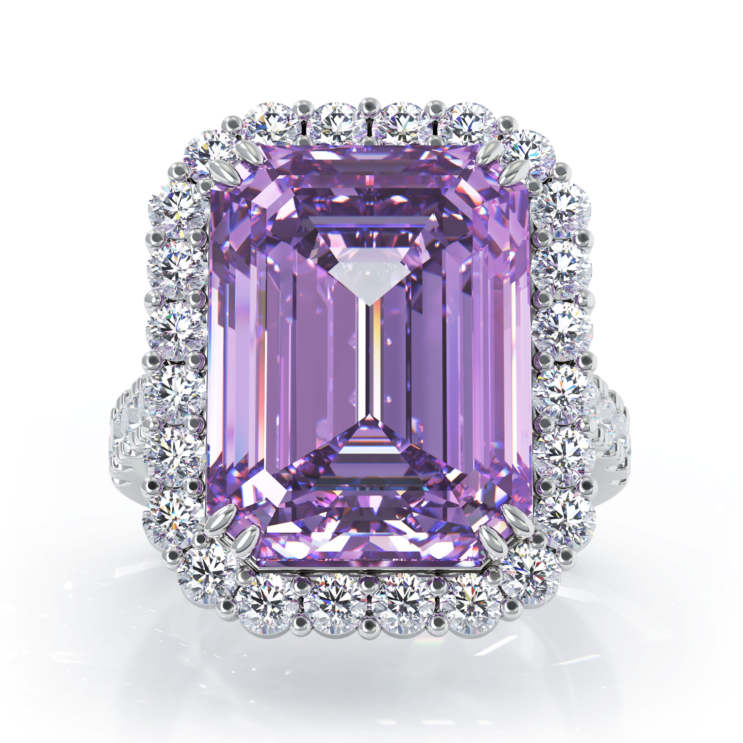 Emerald Cut Amethyst & 1.35Ct Diamond Ring in 14K Gold