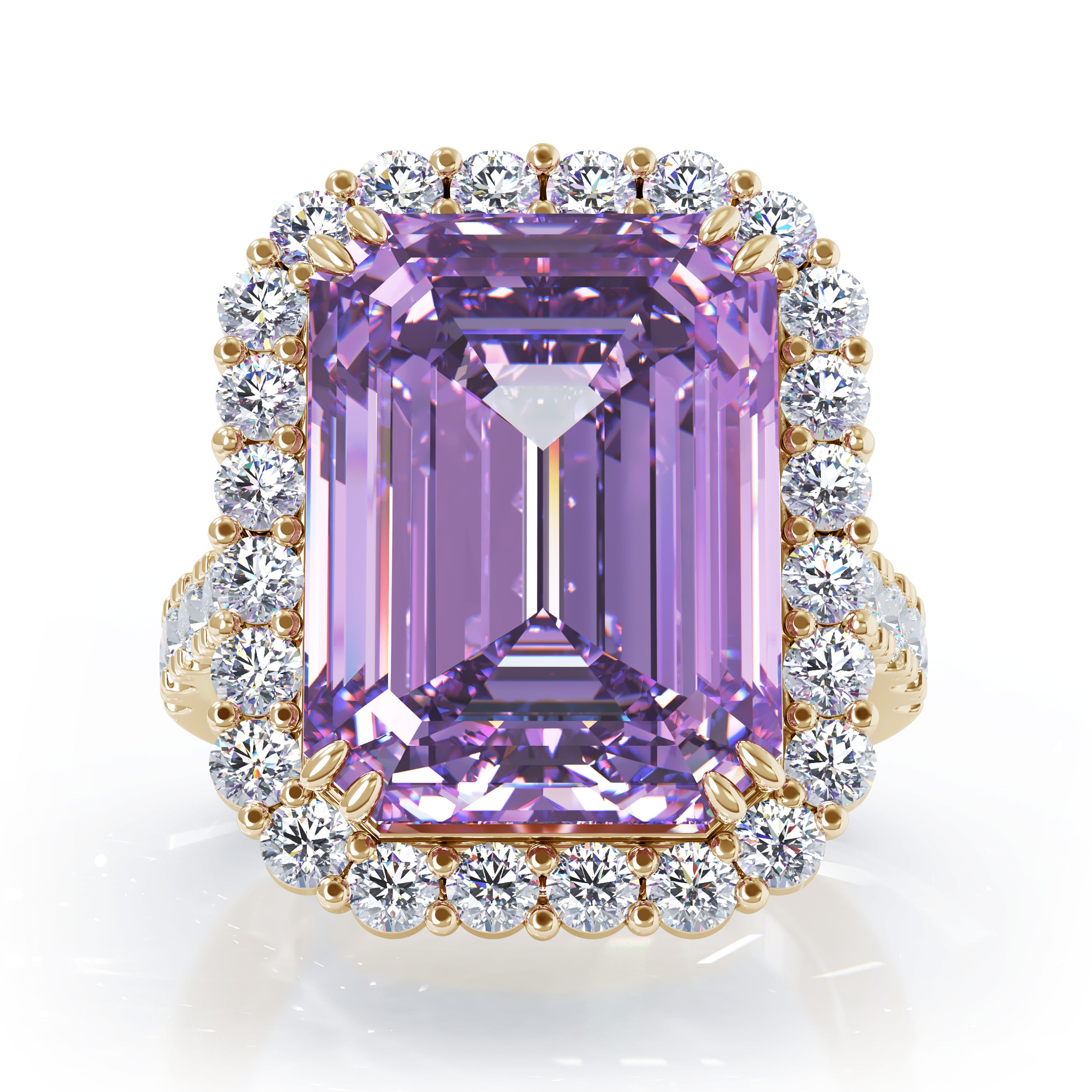 Emerald Cut Amethyst & 1.35Ct Diamond Ring in 14K Gold