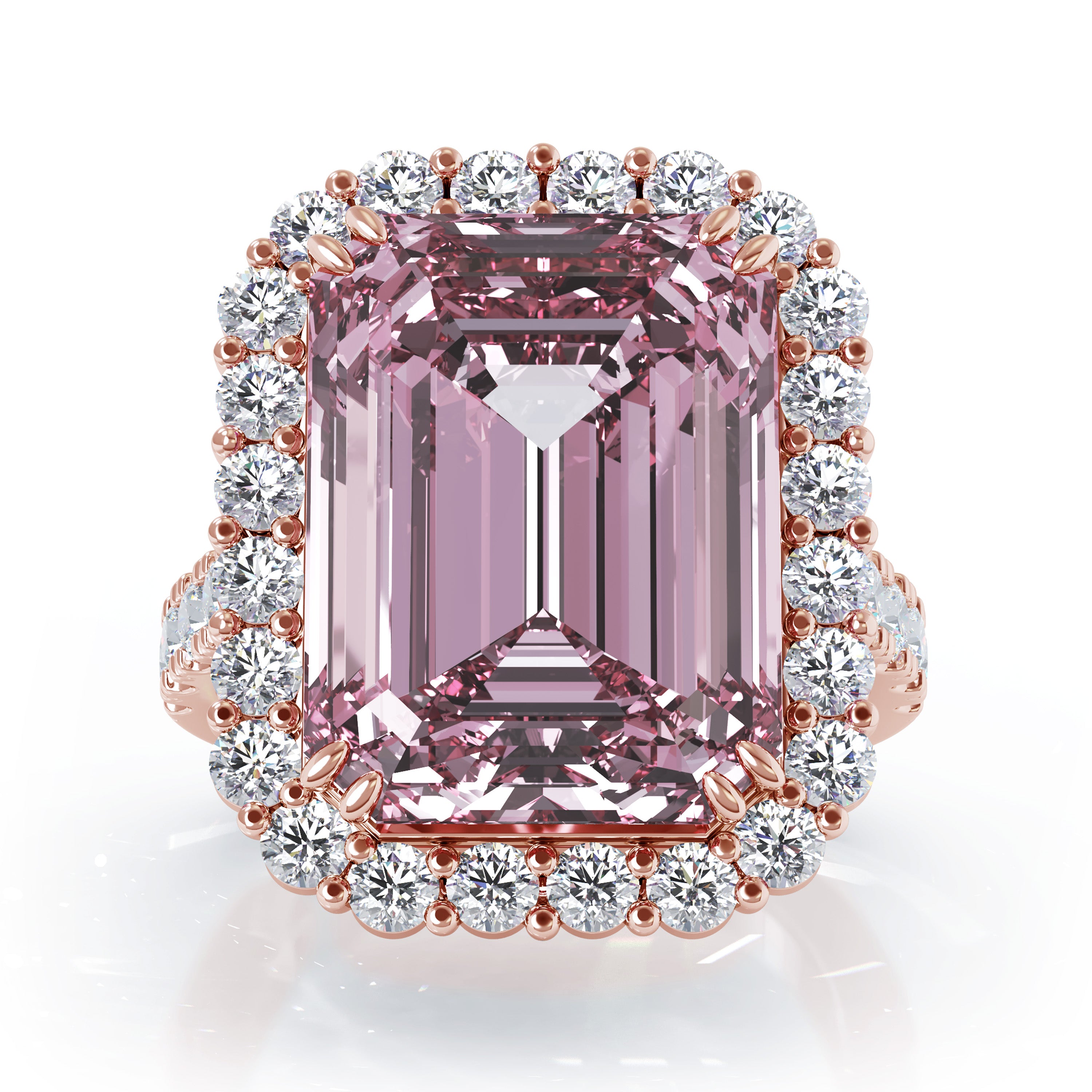 Emerald Cut Kunzanite & 1.35Ct Diamond Ring in 14K Gold