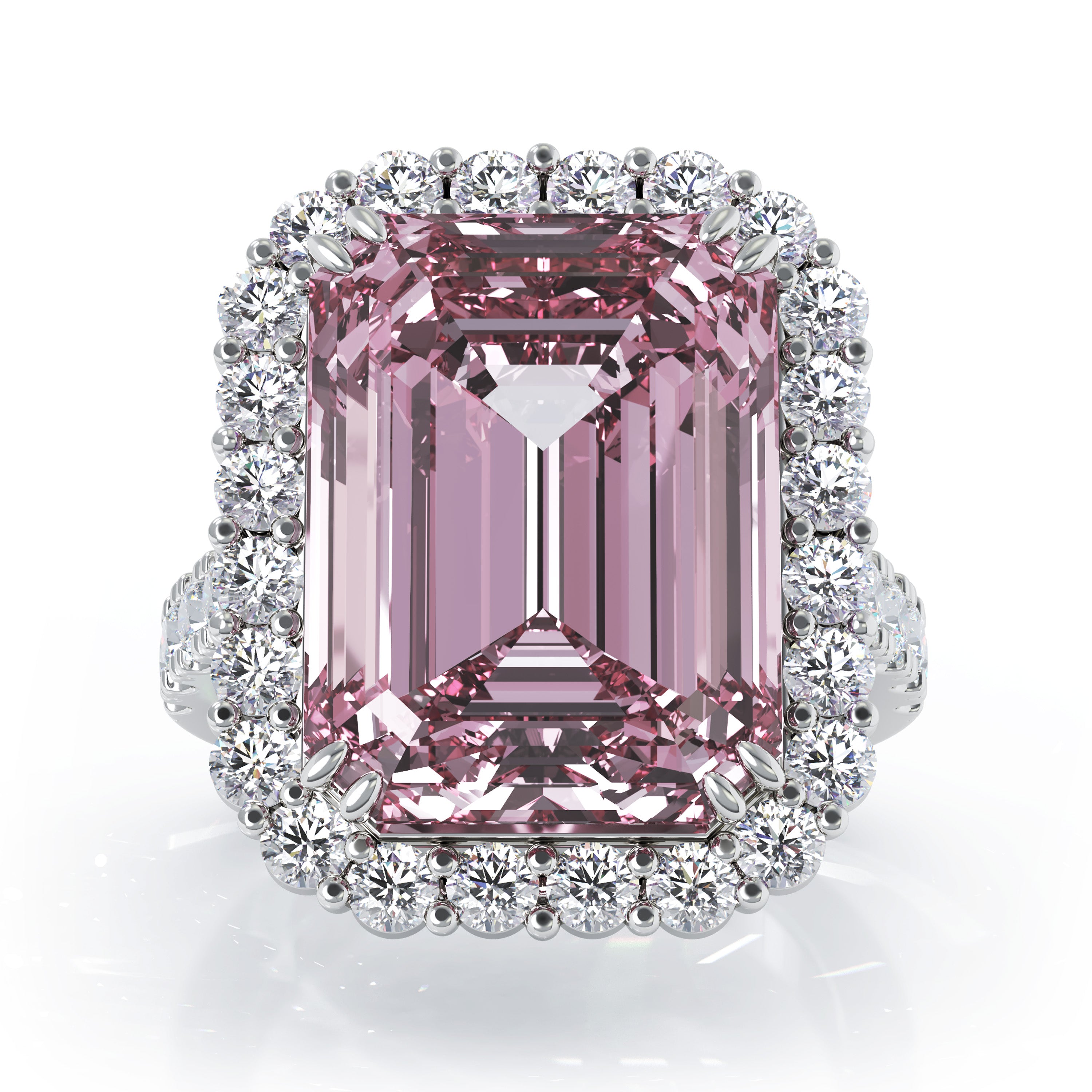Emerald Cut Kunzanite & 1.35Ct Diamond Ring in 14K Gold