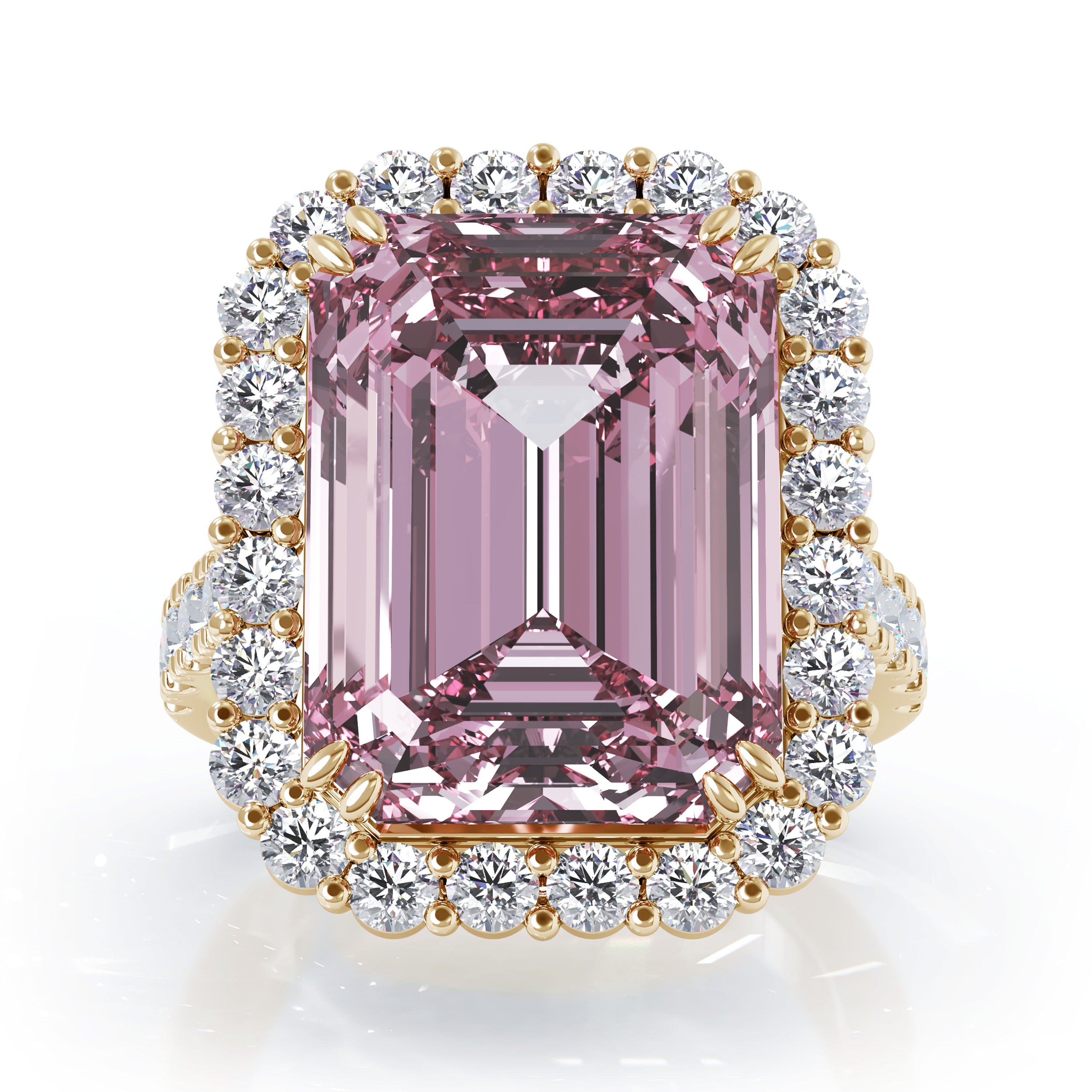 Emerald Cut Kunzanite & 1.35Ct Diamond Ring in 14K Gold