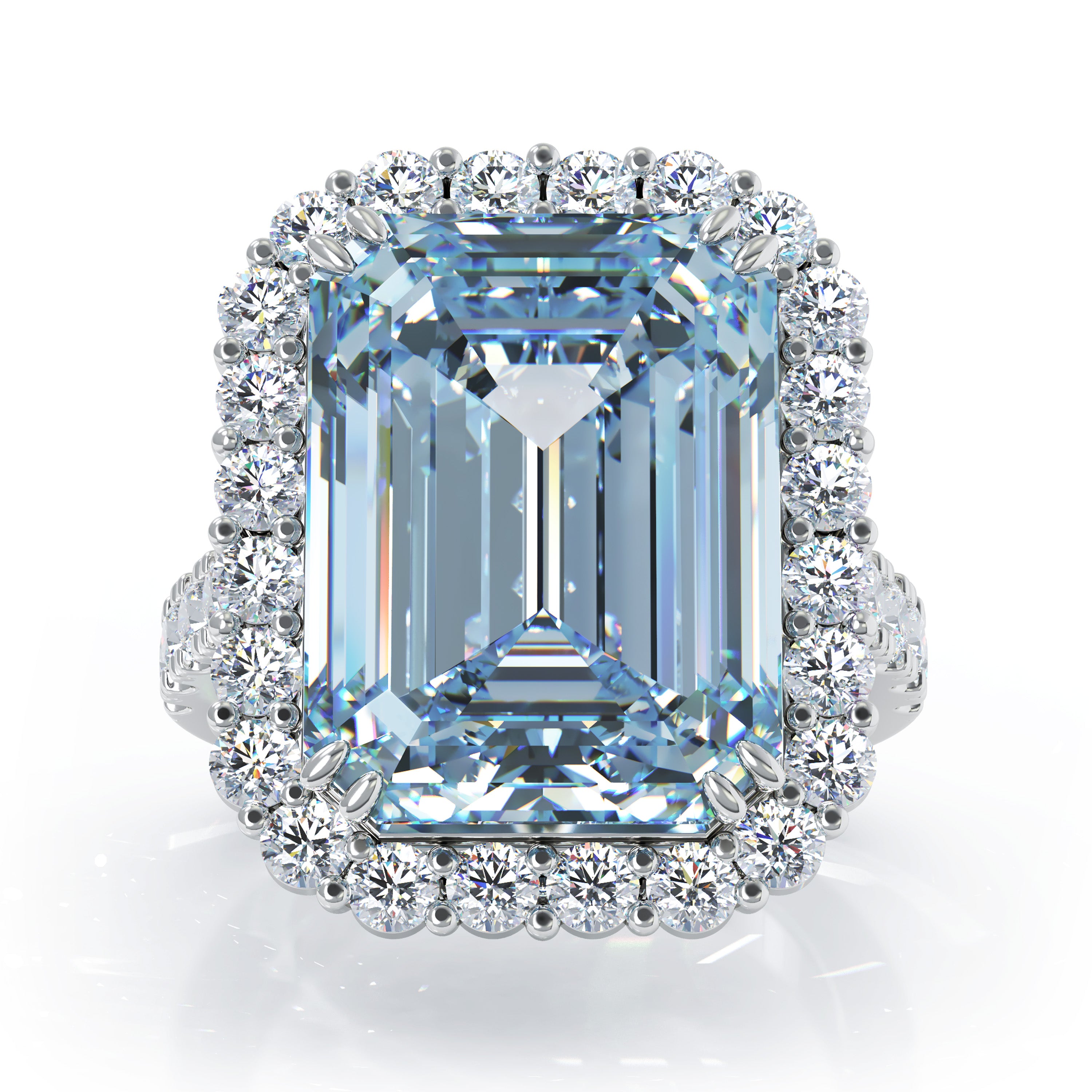 Emerald Cut Blue Topaz & 1.35Ct Diamond Ring in 14K Gold