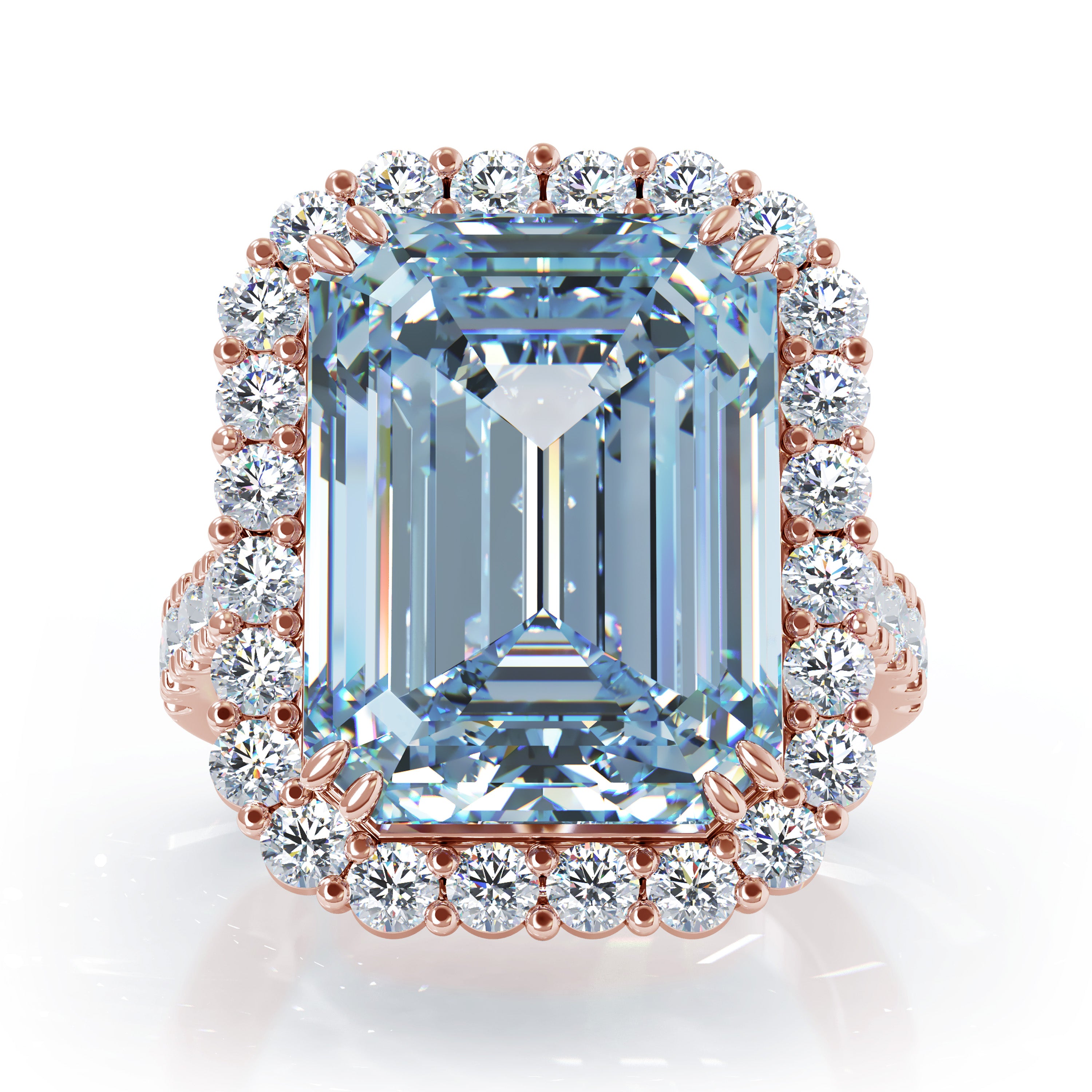 Emerald Cut Blue Topaz & 1.35Ct Diamond Ring in 14K Gold
