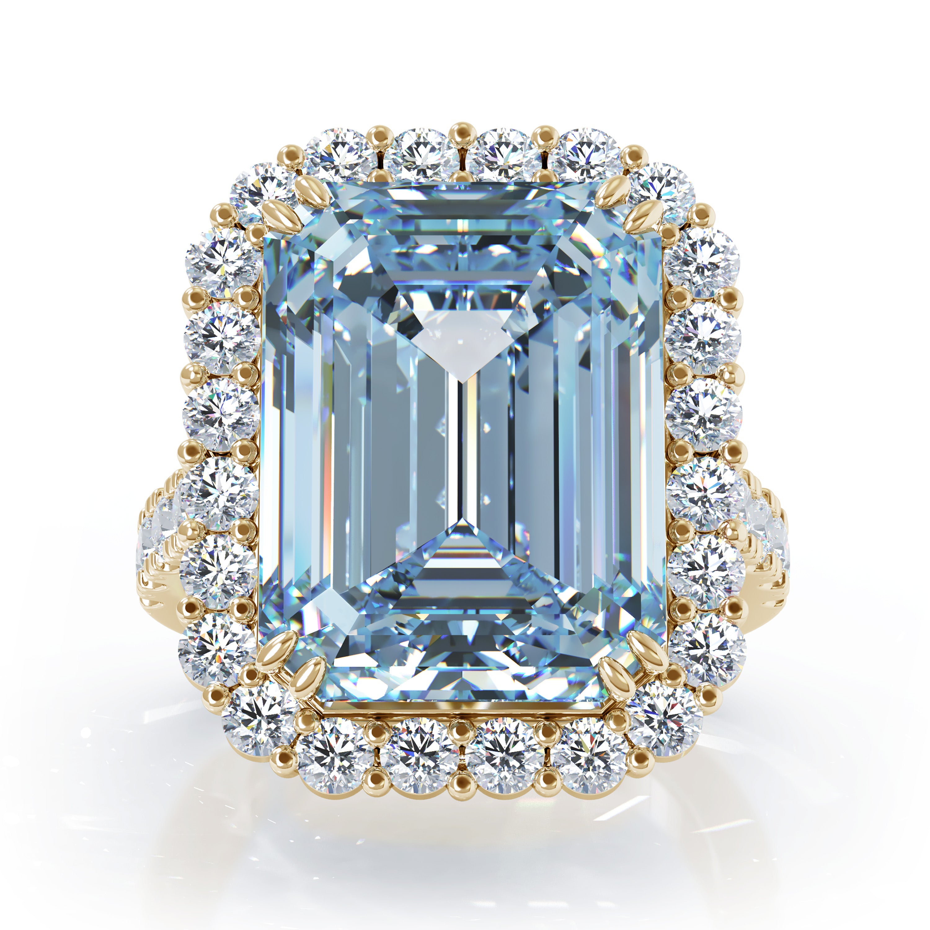 Emerald Cut Blue Topaz & 1.35Ct Diamond Ring in 14K Gold