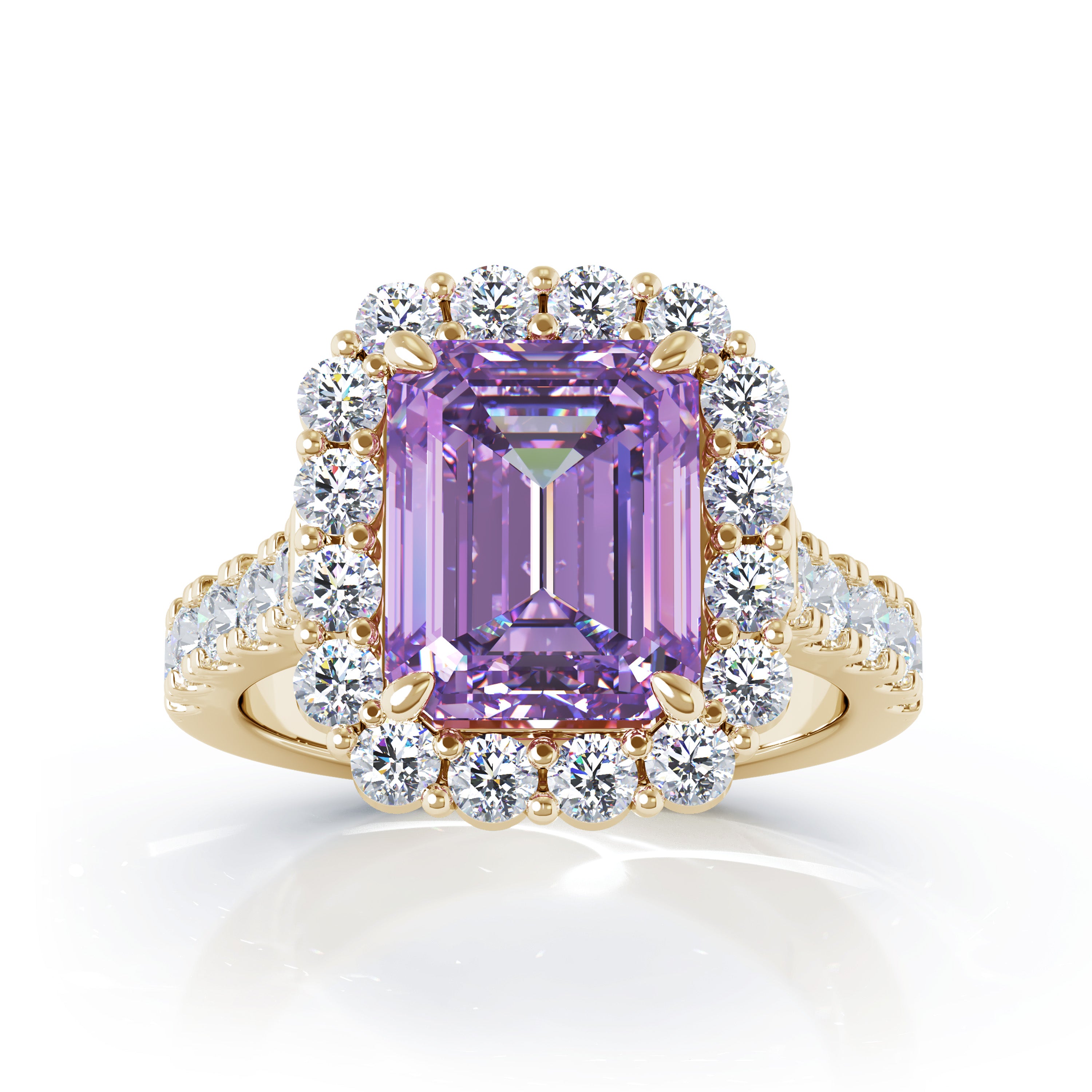 Emerald Cut Gemstone & 1.30Ct Diamond Ring in 14K Gold