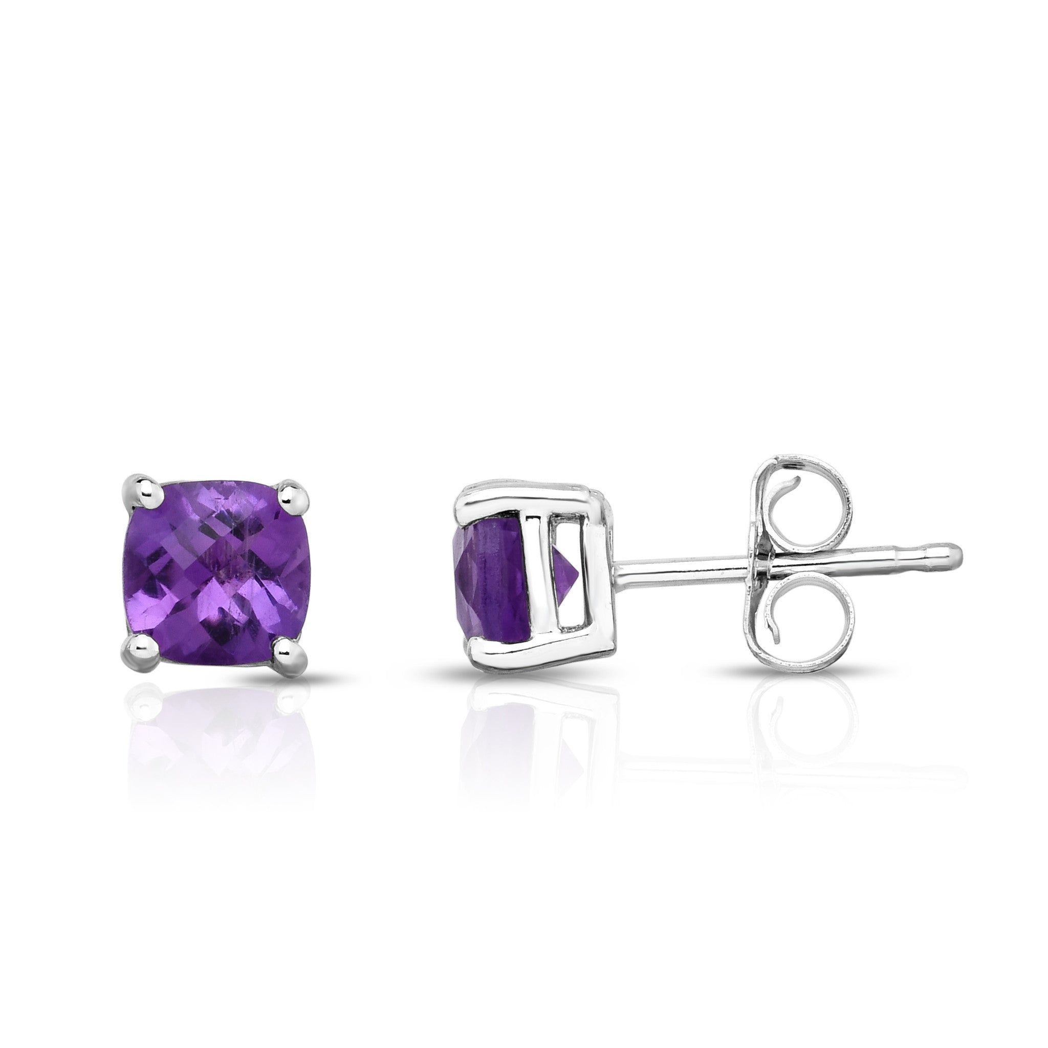 5MM Cushion Cut Amethyst Stud Earrings in 14K White Gold
