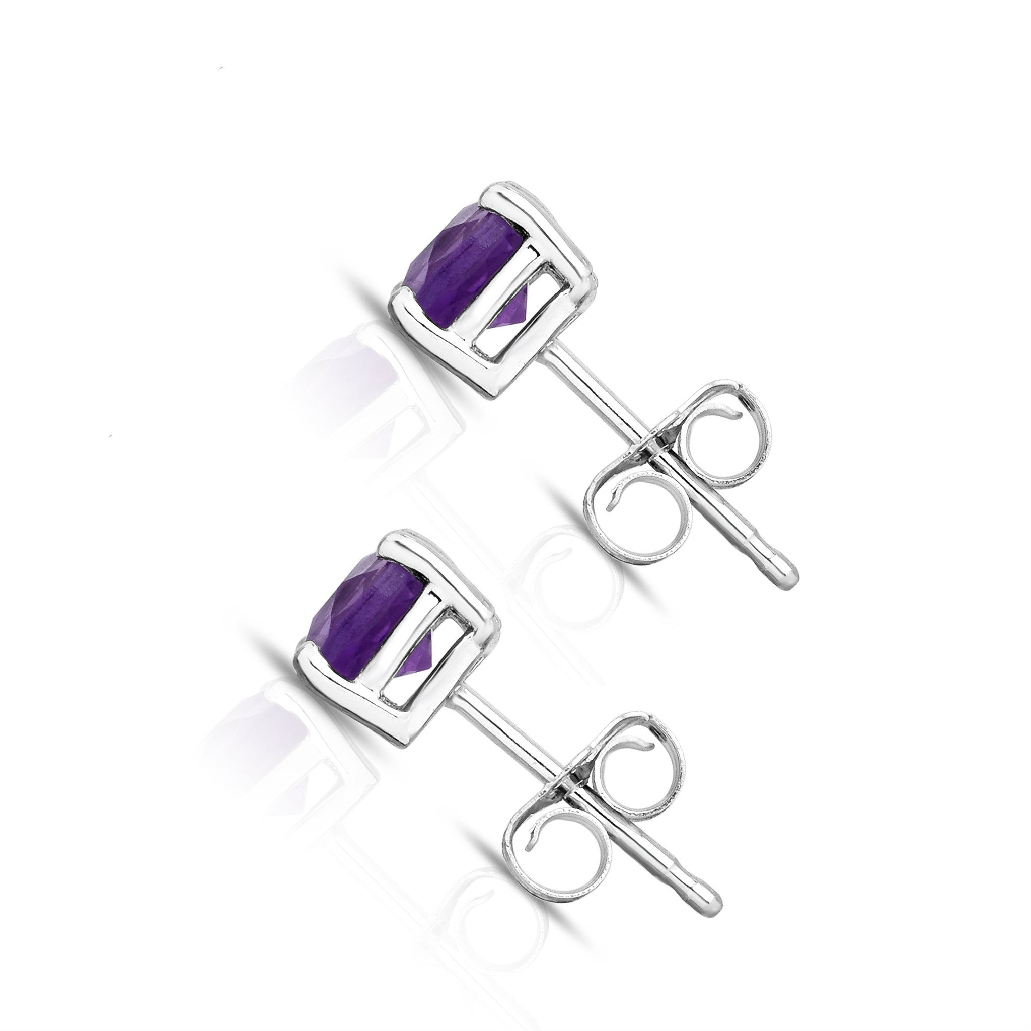 5MM Cushion Cut Amethyst Stud Earrings in 14K White Gold