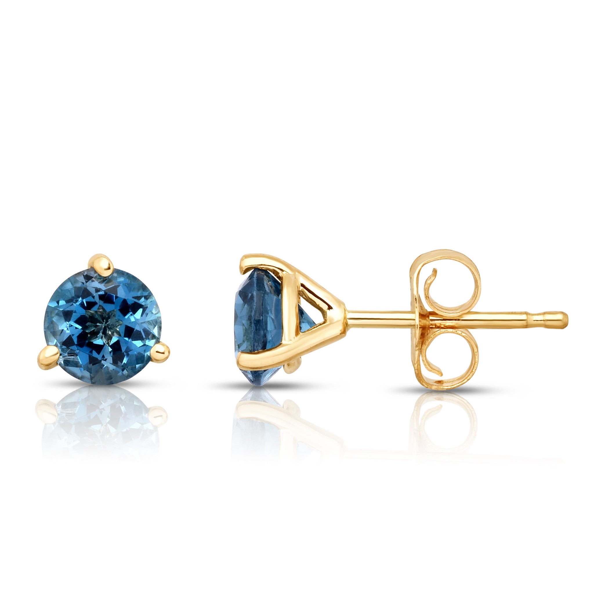 5MM Martini Round London Blue Topaz Stud Earrings in 14K Gold