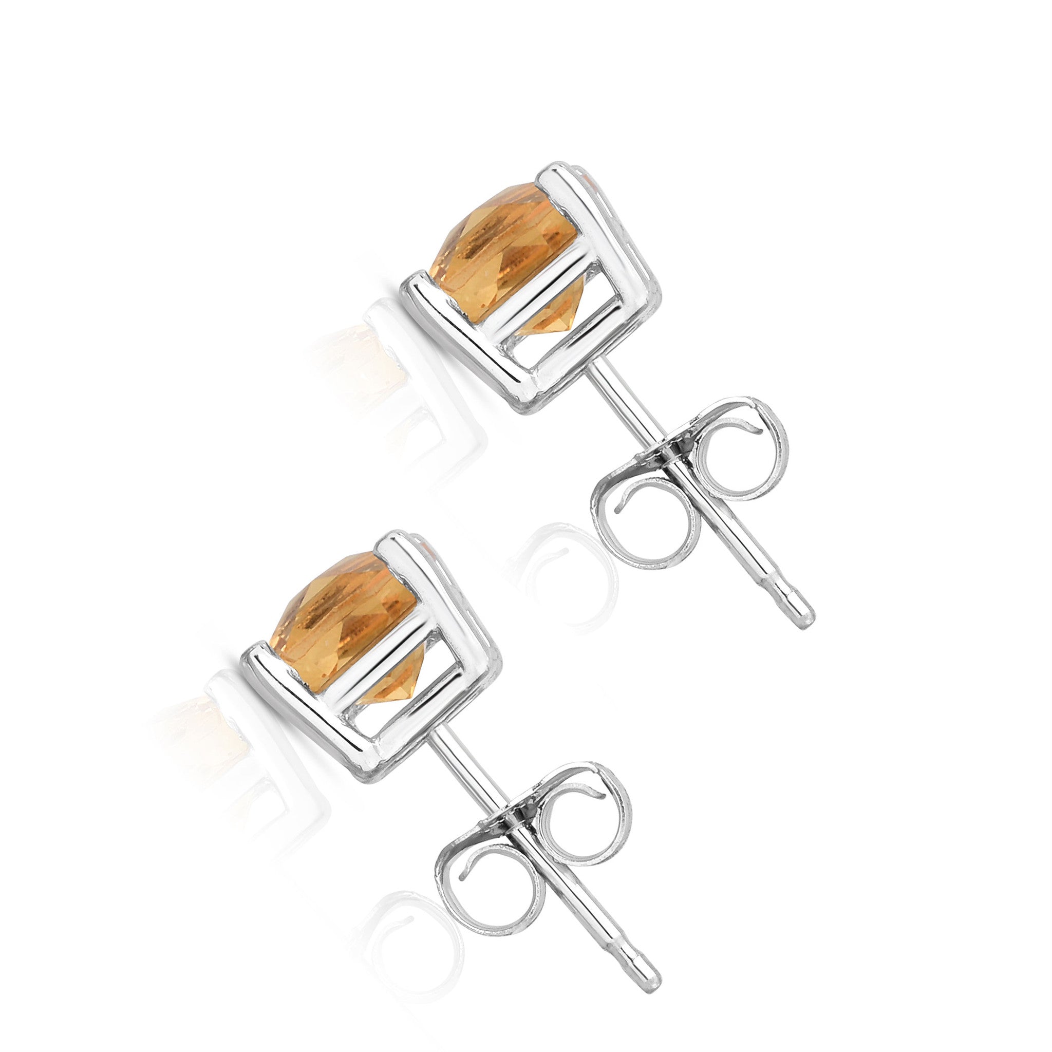 6MM Cushion Citrine Stud Earrings in 14K White Gold