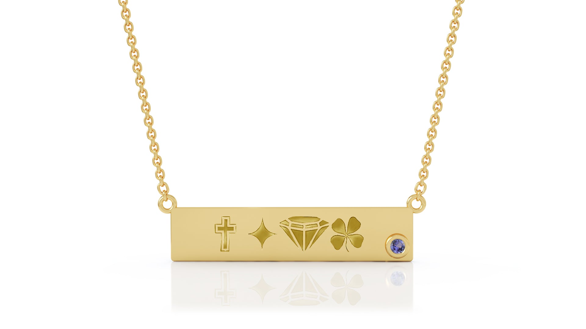 0.03Ct Gemstone Engravable Bar Necklace, 17"-18" in 14K Gold