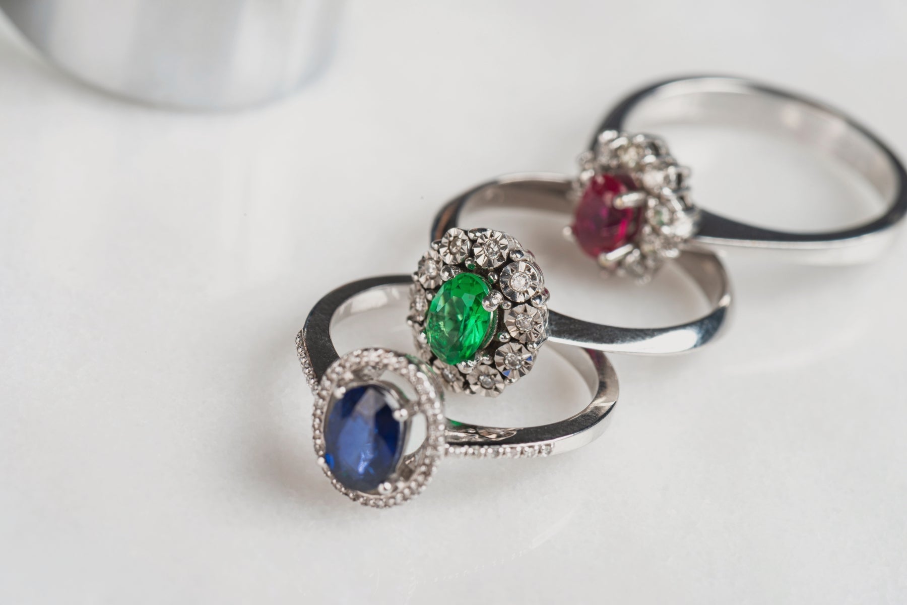 3 Rings in Blue Sapphire, Ruby, Emerald and Diamonds