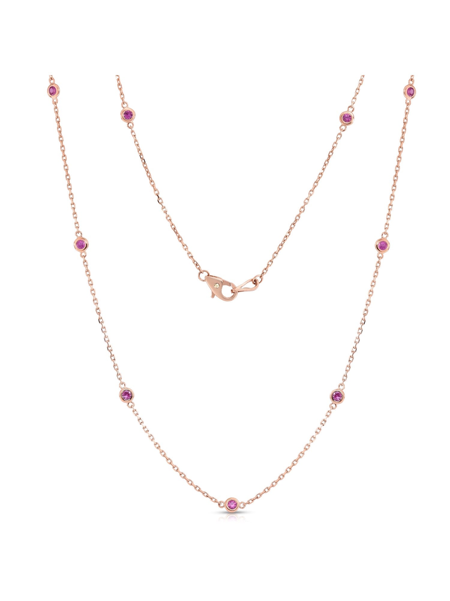 10 Station 0.50Ct Gemstone Necklace, 18" in 14K Gold