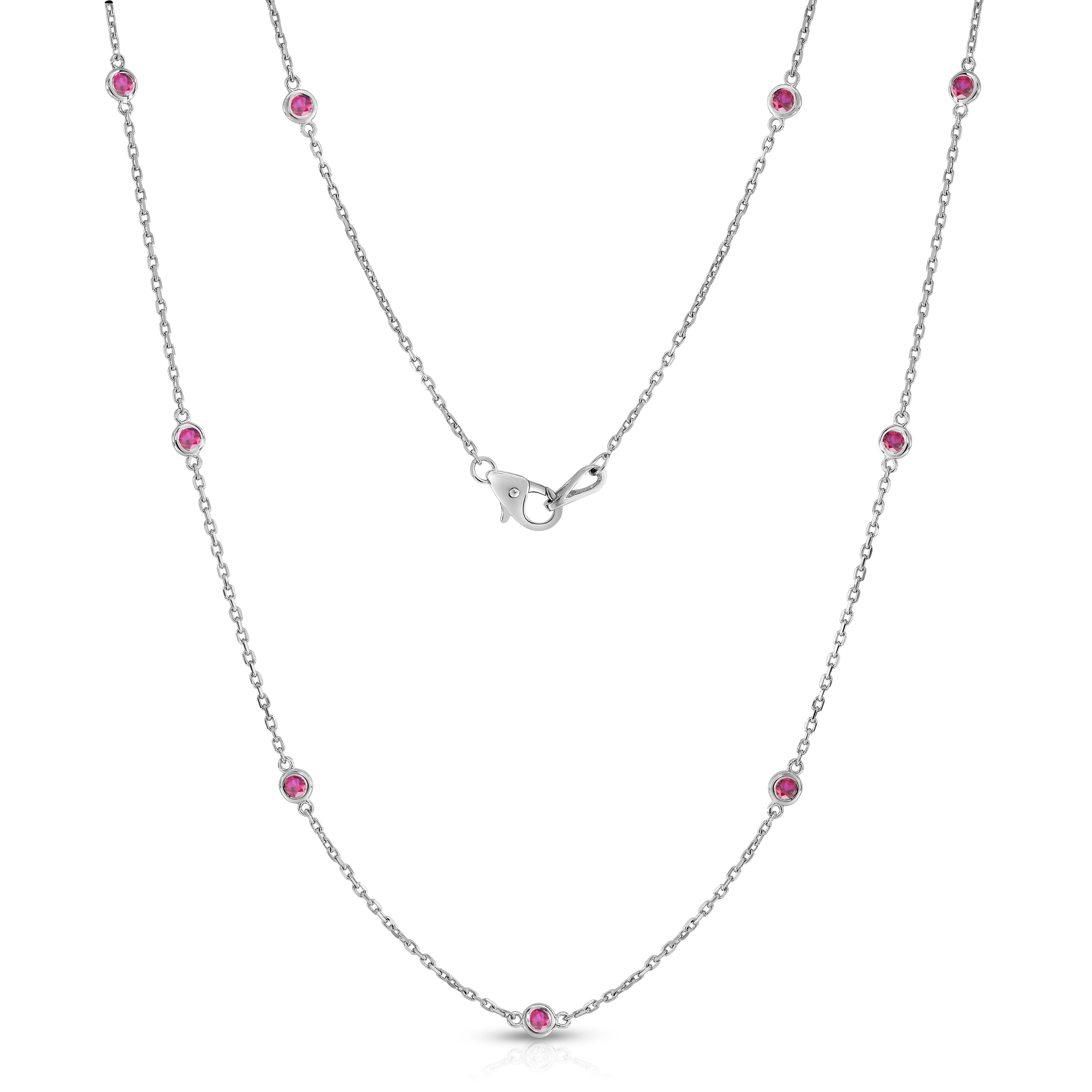 10 Station 1.00Ct Gemstone Necklace, 18" in 14K Gold