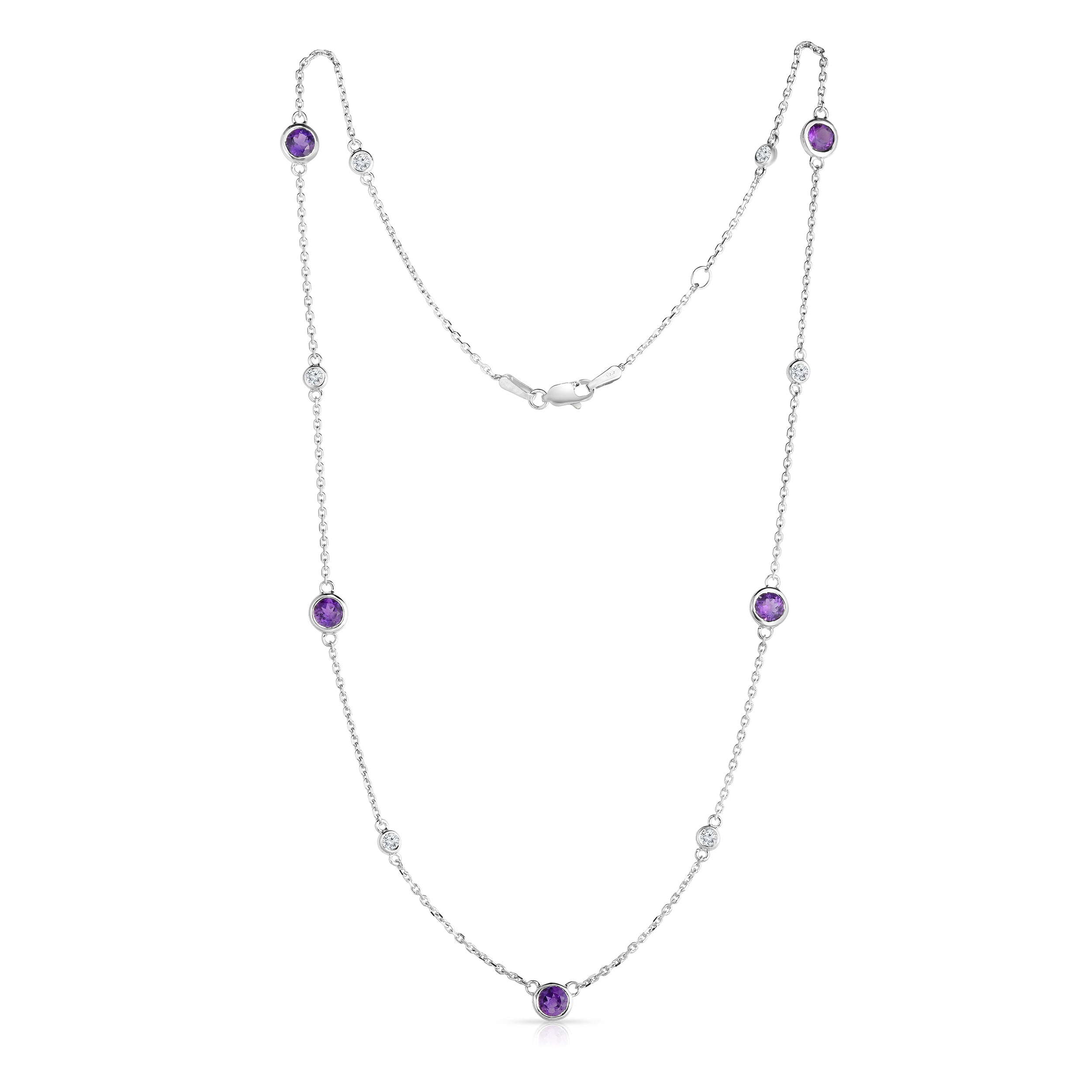 11 Station 2.00Ct Gemstone & 0.30Ct Diamond Necklace, 17-18" Chain in 14K White Gold