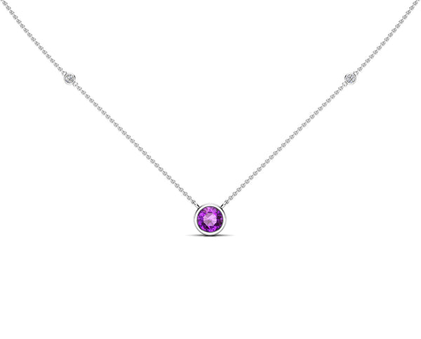 14K Gold 6 MM Gemstone & White Diamond Accent (0.06 Ct, G-H Color, SI2-SI3 Clarity) Necklace, 16