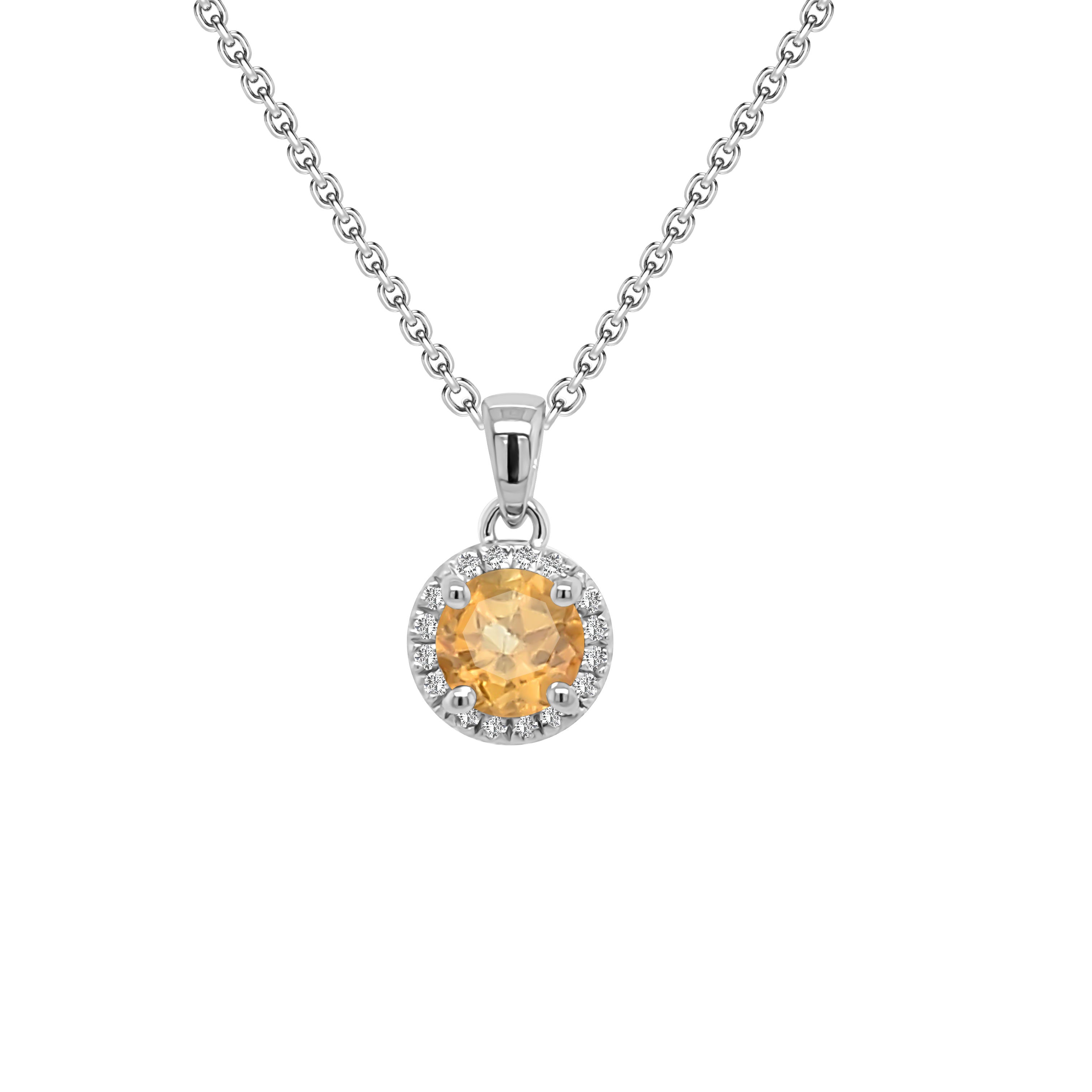 Gemstone & 0.15Ct Diamond Halo Pendant, 18" Gold Chain in 14K Gold