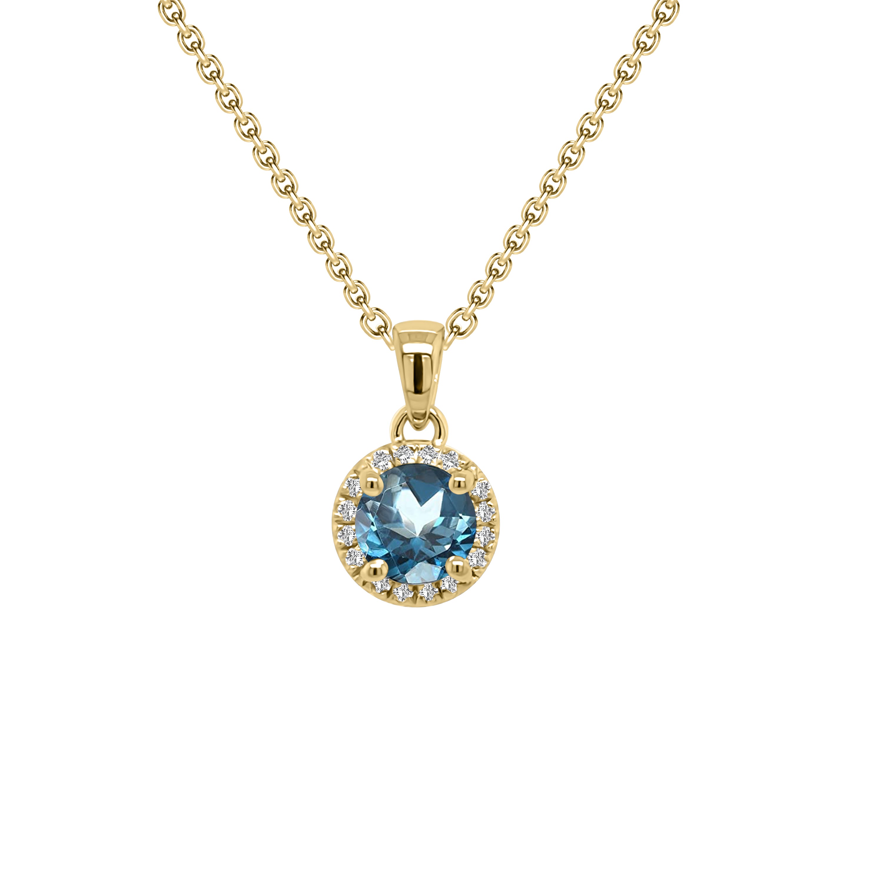 Gemstone & 0.15Ct Diamond Halo Pendant, 18" Gold Chain in 14K Gold