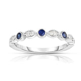 14K White Gold Gemstone & Diamond (0.08 Ct, G-H Color, SI2-SI3 Clarity) Stackable Milligrain Ring