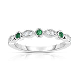 14K White Gold Gemstone & Diamond (0.08 Ct, G-H Color, SI2-SI3 Clarity) Stackable Milligrain Ring