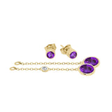 14K Gold Oval Shape Gemstone & Diamond (0.04 Ct, G-H Color, SI2-I1 Clarity) Mismatched Earring Set