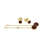 14K Gold Round Shape Gemstone & Diamond (0.04 Ct, G-H Color, SI2-I1 Clarity) Mismatched Earring Set