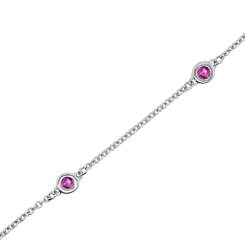 5 Station 0.30Ct Ruby Bracelet, 7" in 14K White Gold