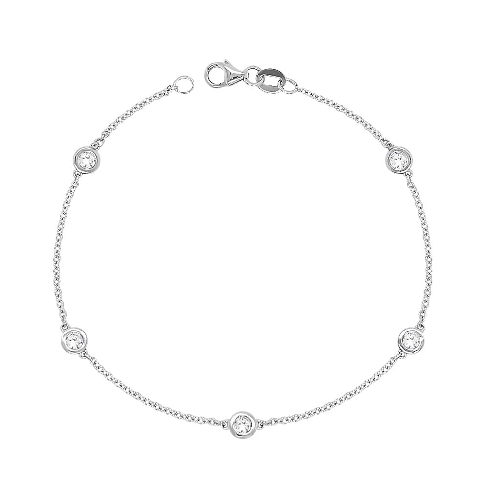 5 Station 0.50Ct Diamond Bracelet, 7" in 14K Gold