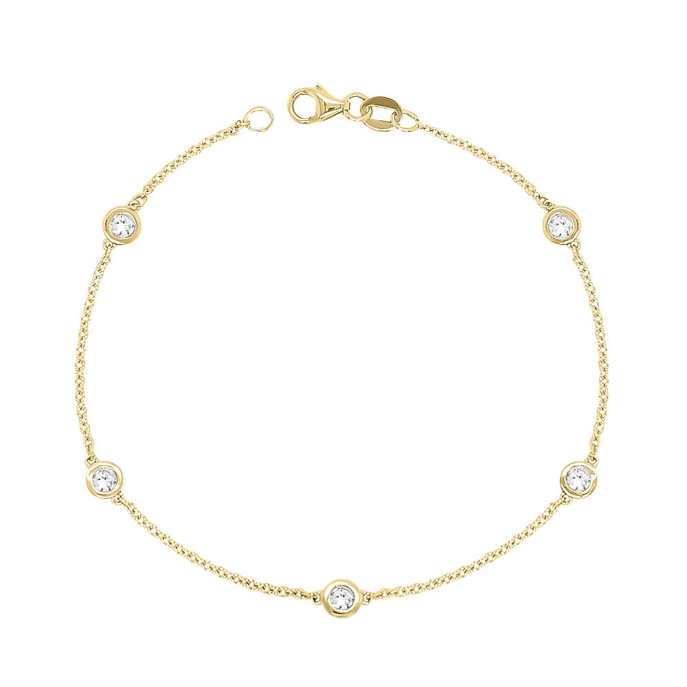 5 Station 0.50Ct Diamond Bracelet, 7" in 14K Gold