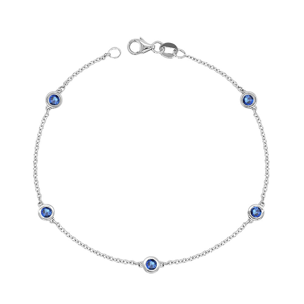 5 Station 0.60 Ct Blue Sapphire Bracelet, 7" in 14K White Gold