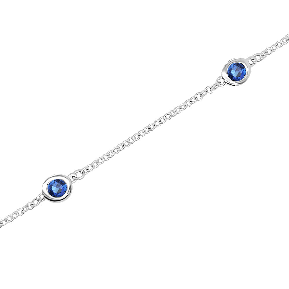 5 Station 0.60 Ct Blue Sapphire Bracelet, 7" in 14K White Gold