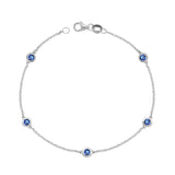 14K White Gold 0.60 Ct Blue Sapphire 5 Station Bracelet, 7 Inches