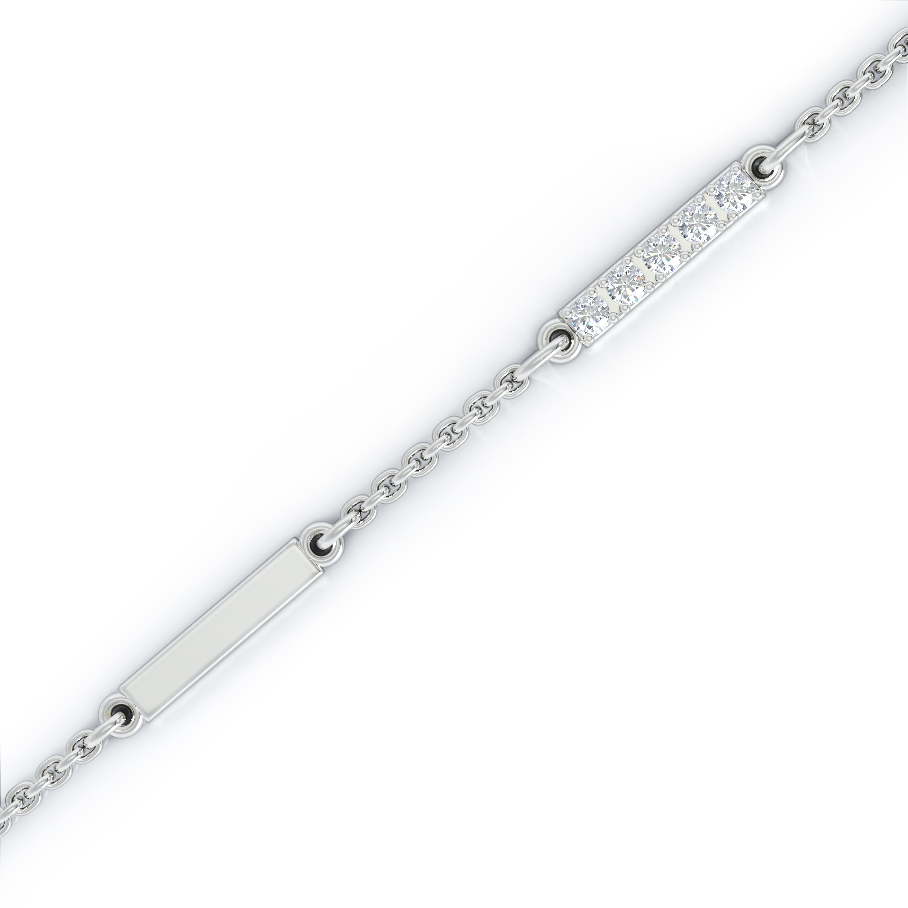 0.55Ct Diamond & Gold Bar Chain Station Necklace, 26" in 14K Gold