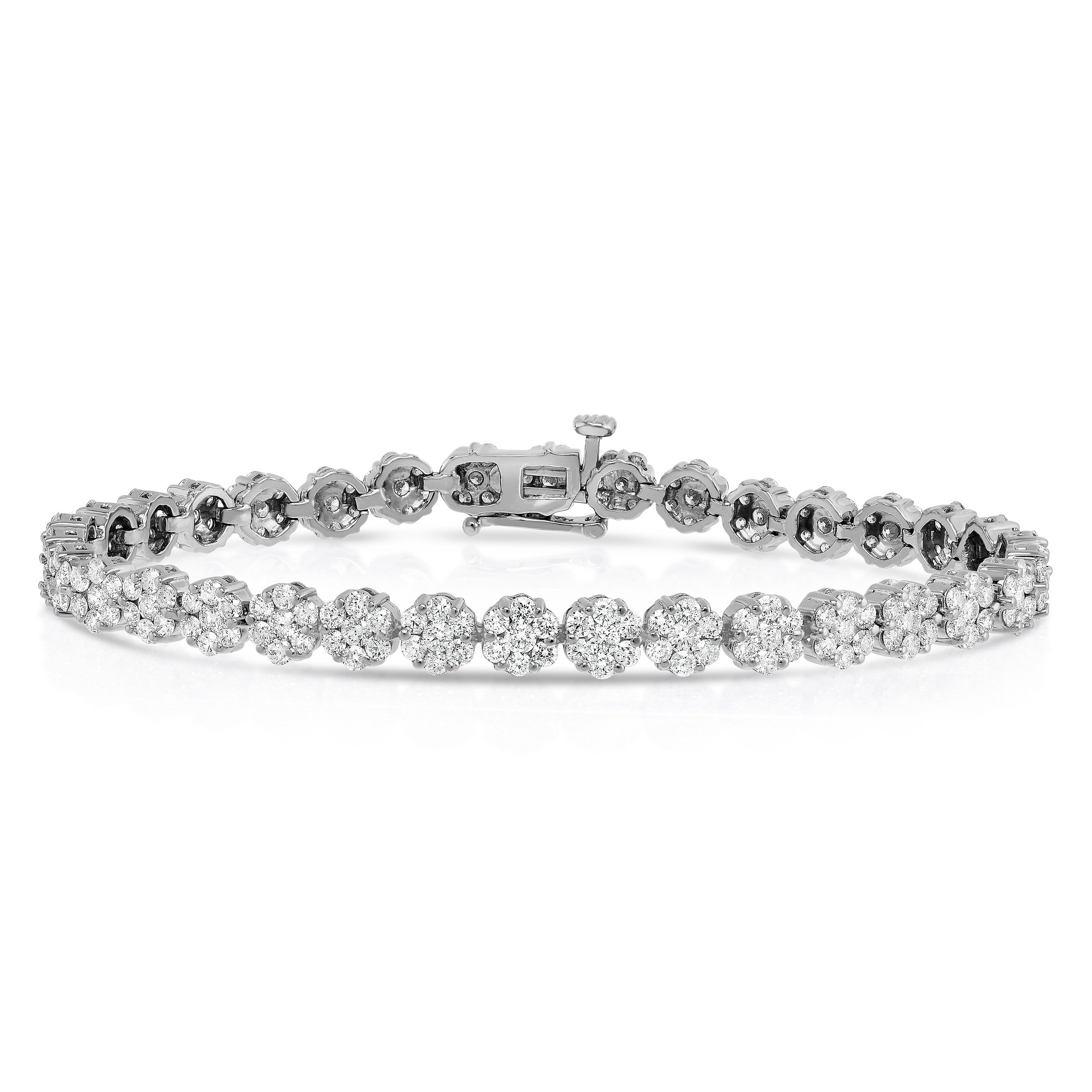 5.00Ct Diamond Flower Cluster Tennis Bracelet in 14K White Gold