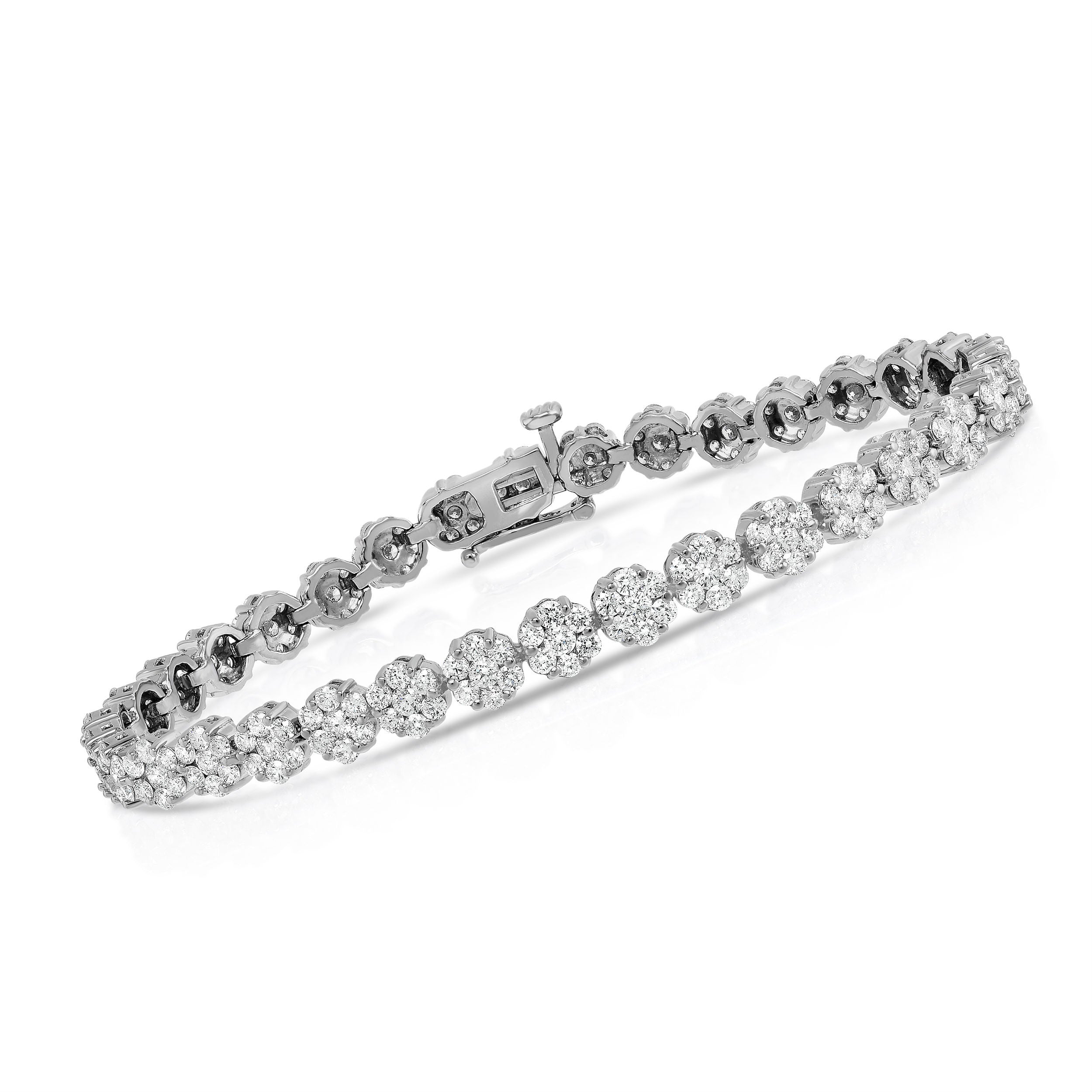 Floral 5.00Ct Diamond Cluster Tennis Bracelet in 14K White Gold