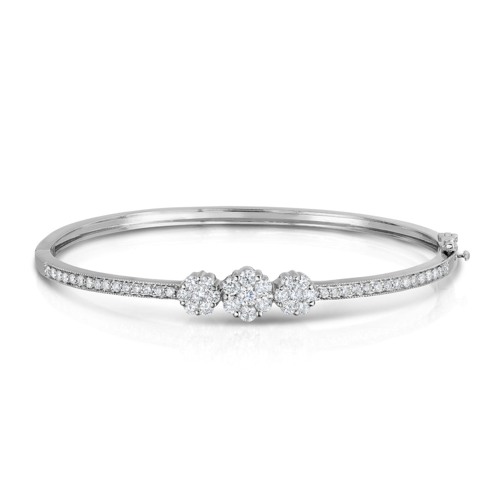 14K White Gold Diamond (1.50 Ct, G-H Color, SI2-I1 Clarity) Cluster Bangle