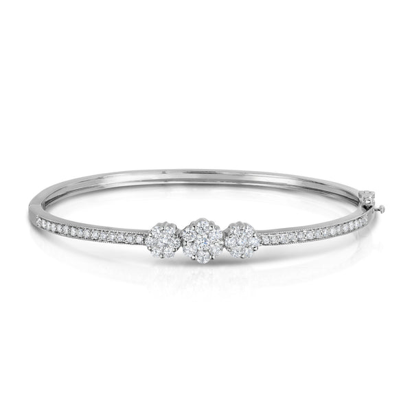14K White Gold Diamond (1.50 Ct, G-H Color, SI2-I1 Clarity) Cluster Bangle