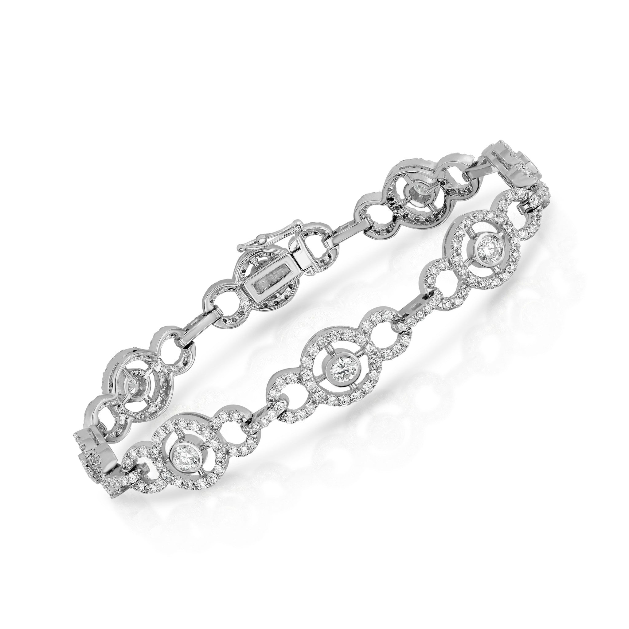 3.82Ct Diamond Halo Link Bracelet in 14K White Gold