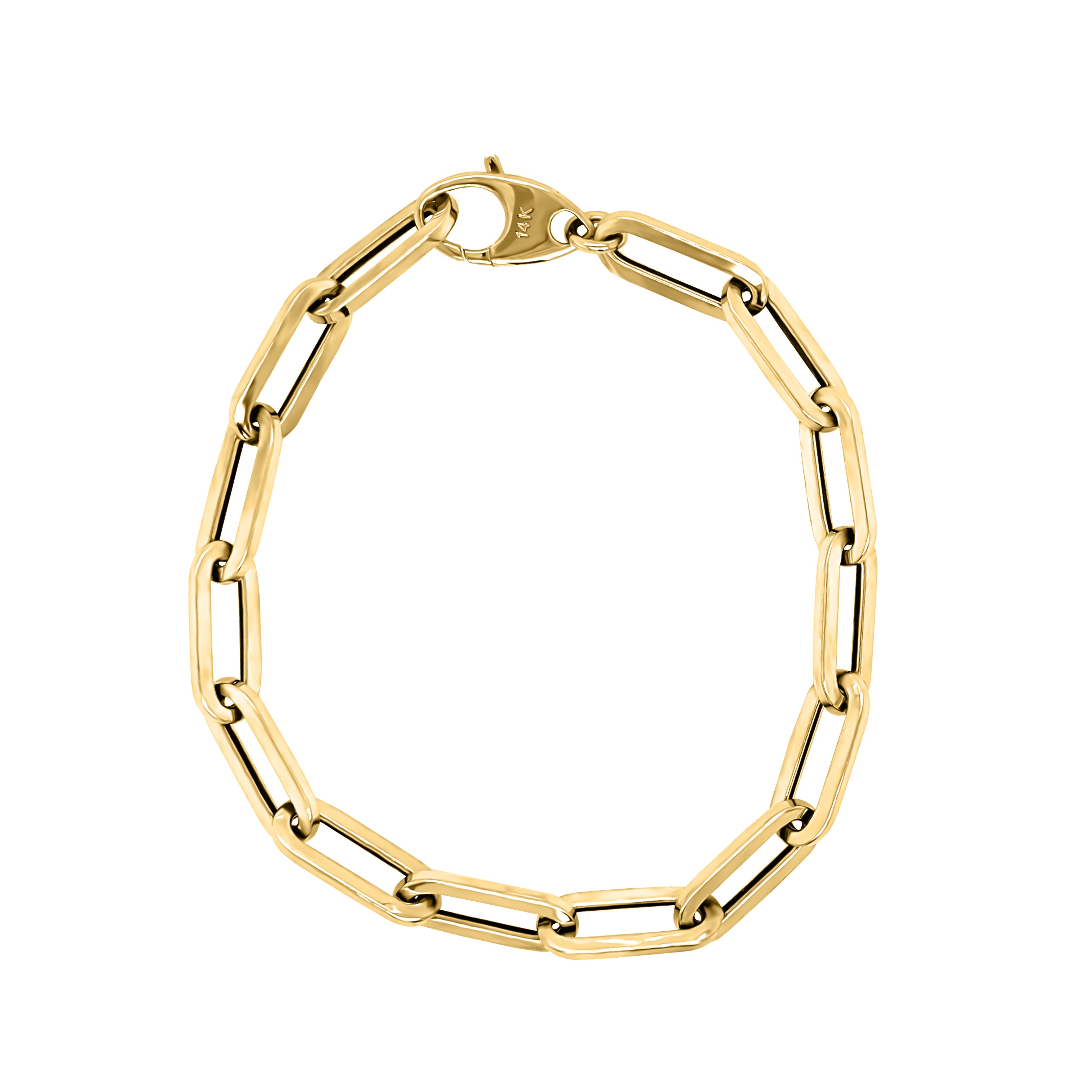 6.0MM Link Paperclip Link Chain Bracelet, 7.5" in 14K Gold